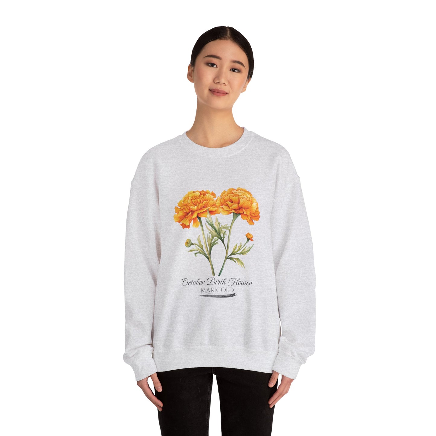 October Birth Flower (Marigold) - Unisex Heavy Blend™ Crewneck Sweatshirt