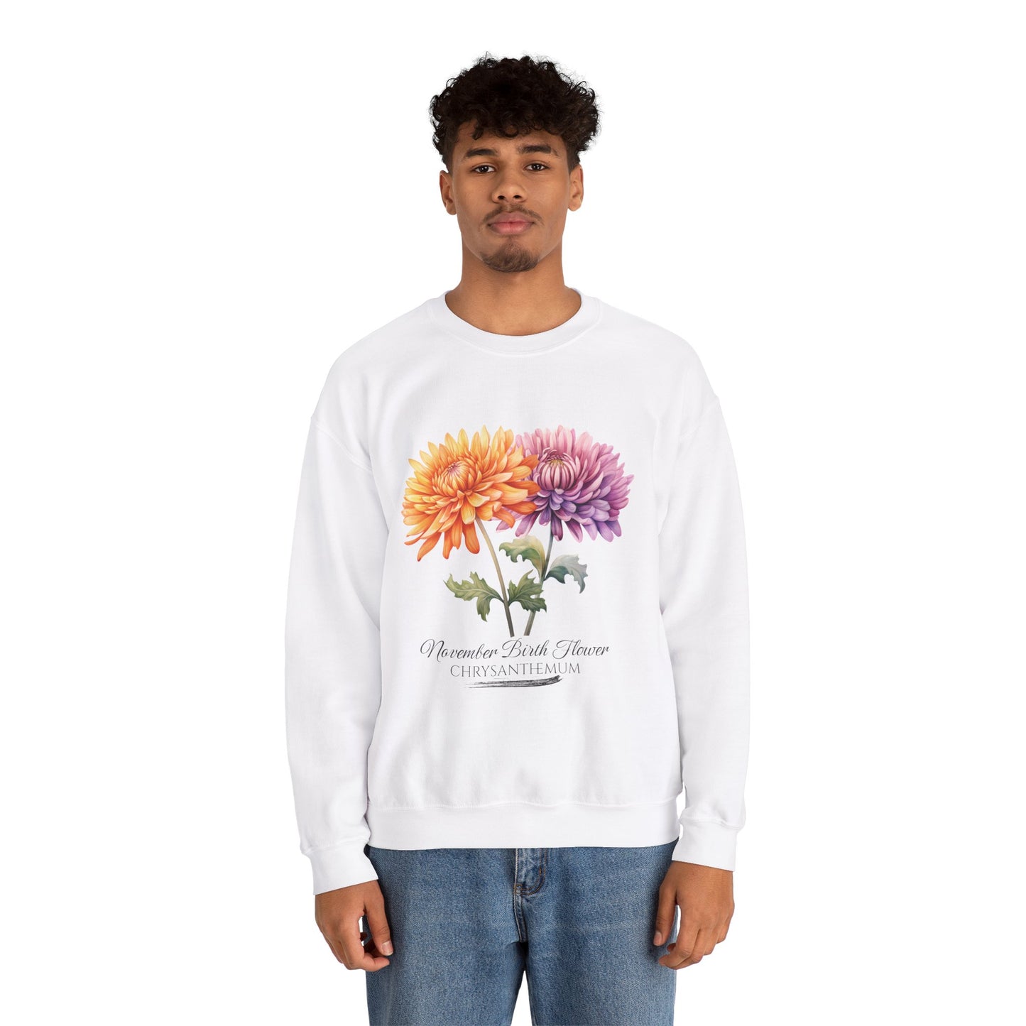 November Birth Flower (Chrysanthemum) - Unisex Heavy Blend™ Crewneck Sweatshirt