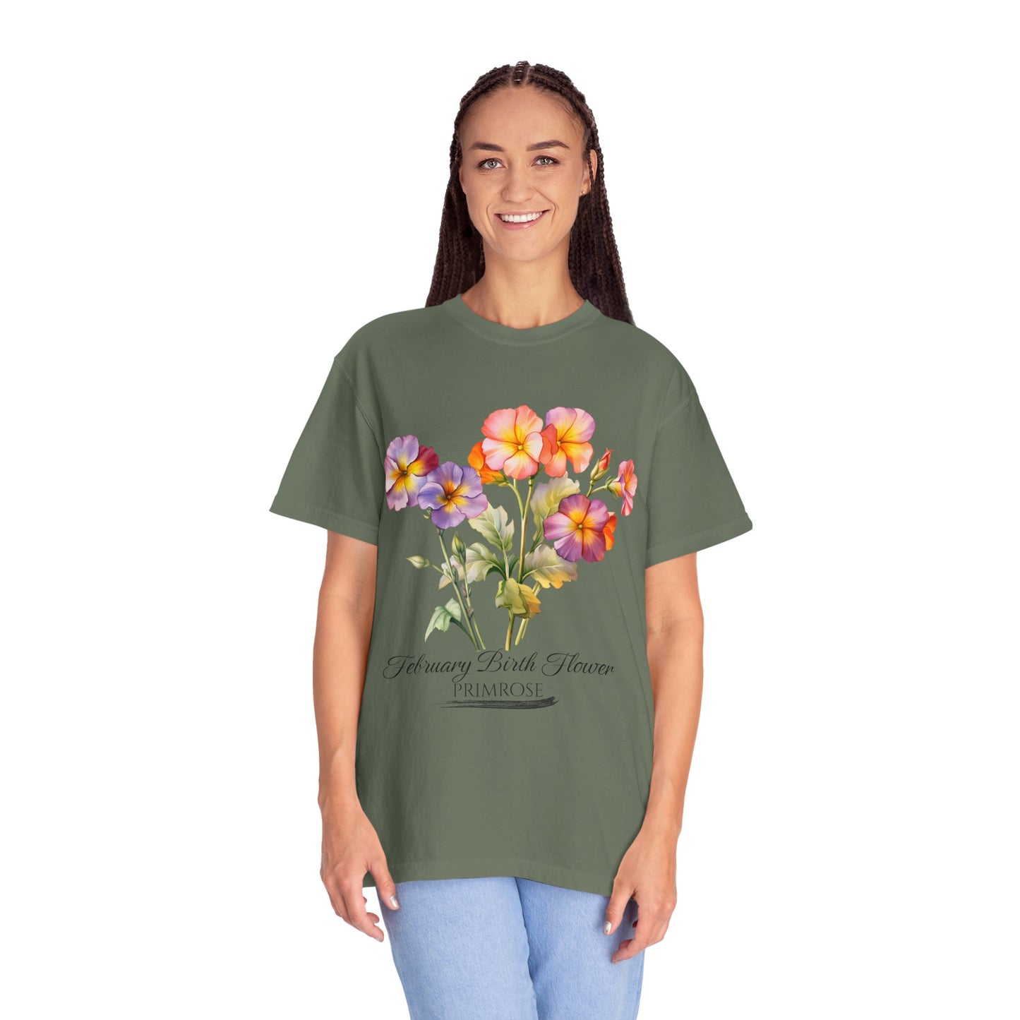 February Birth Flower "Primrose" - Unisex Garment-Dyed T-shirt