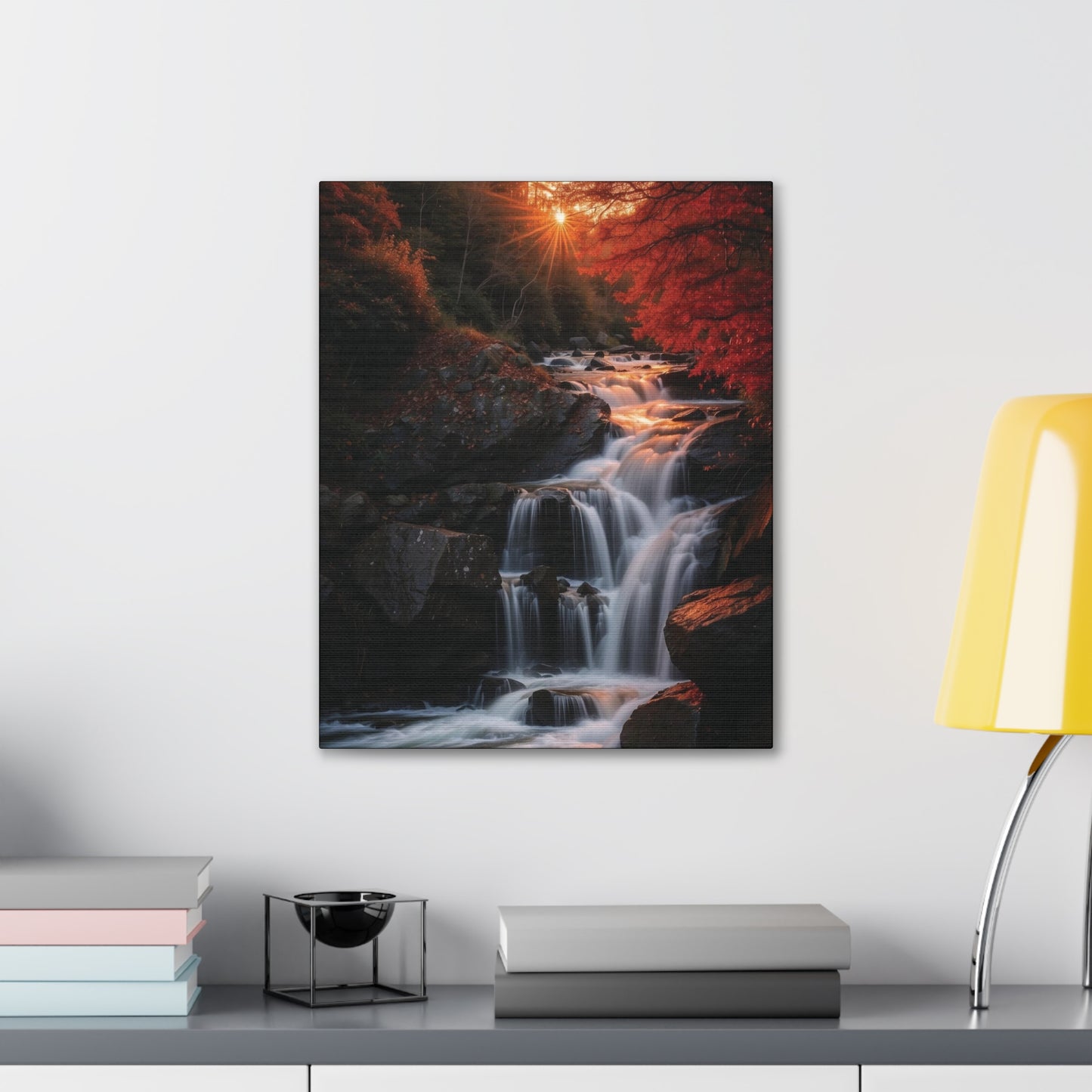 Sunrise Over the Waterfall: Canvas Gallery Wraps