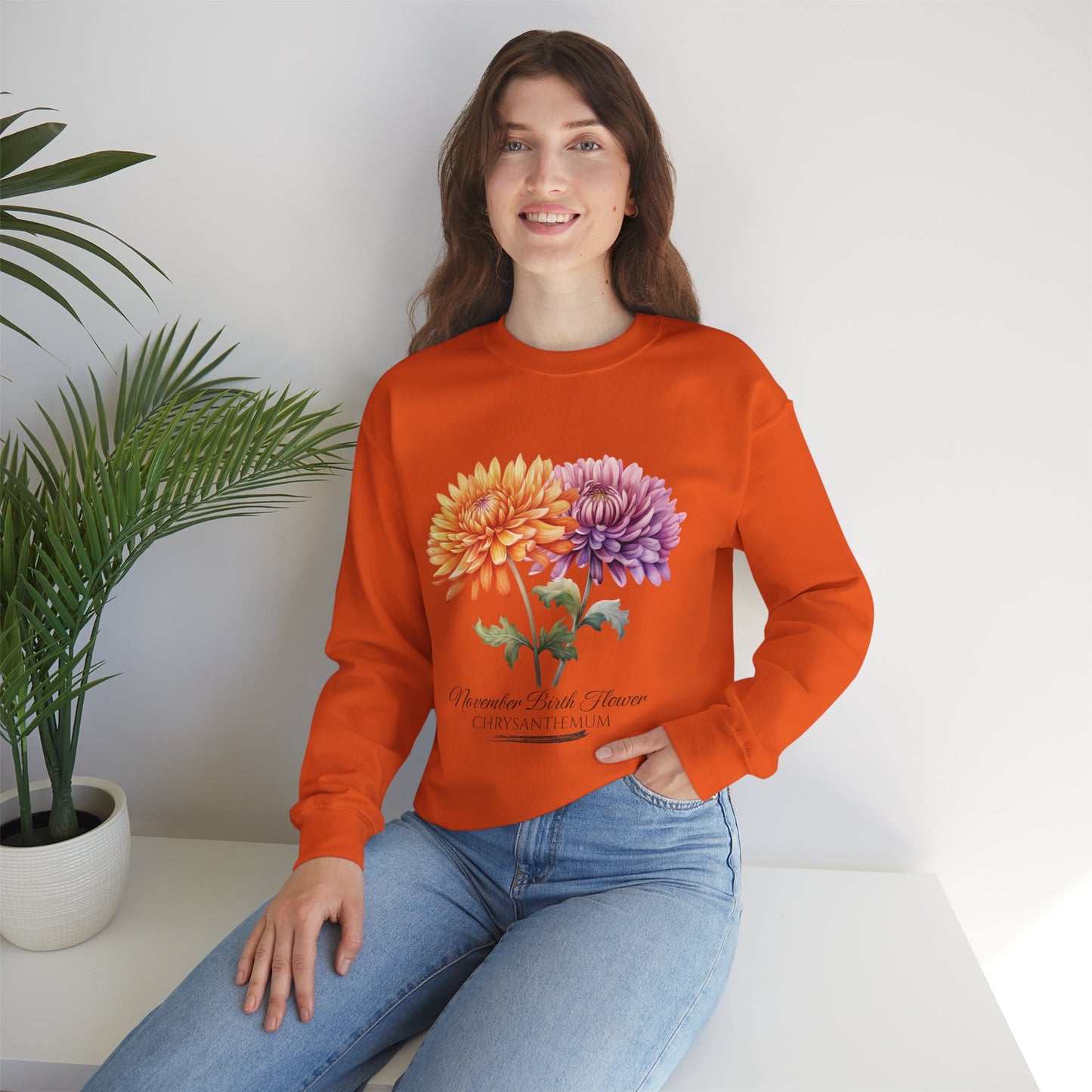 November Birth Flower (Chrysanthemum) - Unisex Heavy Blend™ Crewneck Sweatshirt