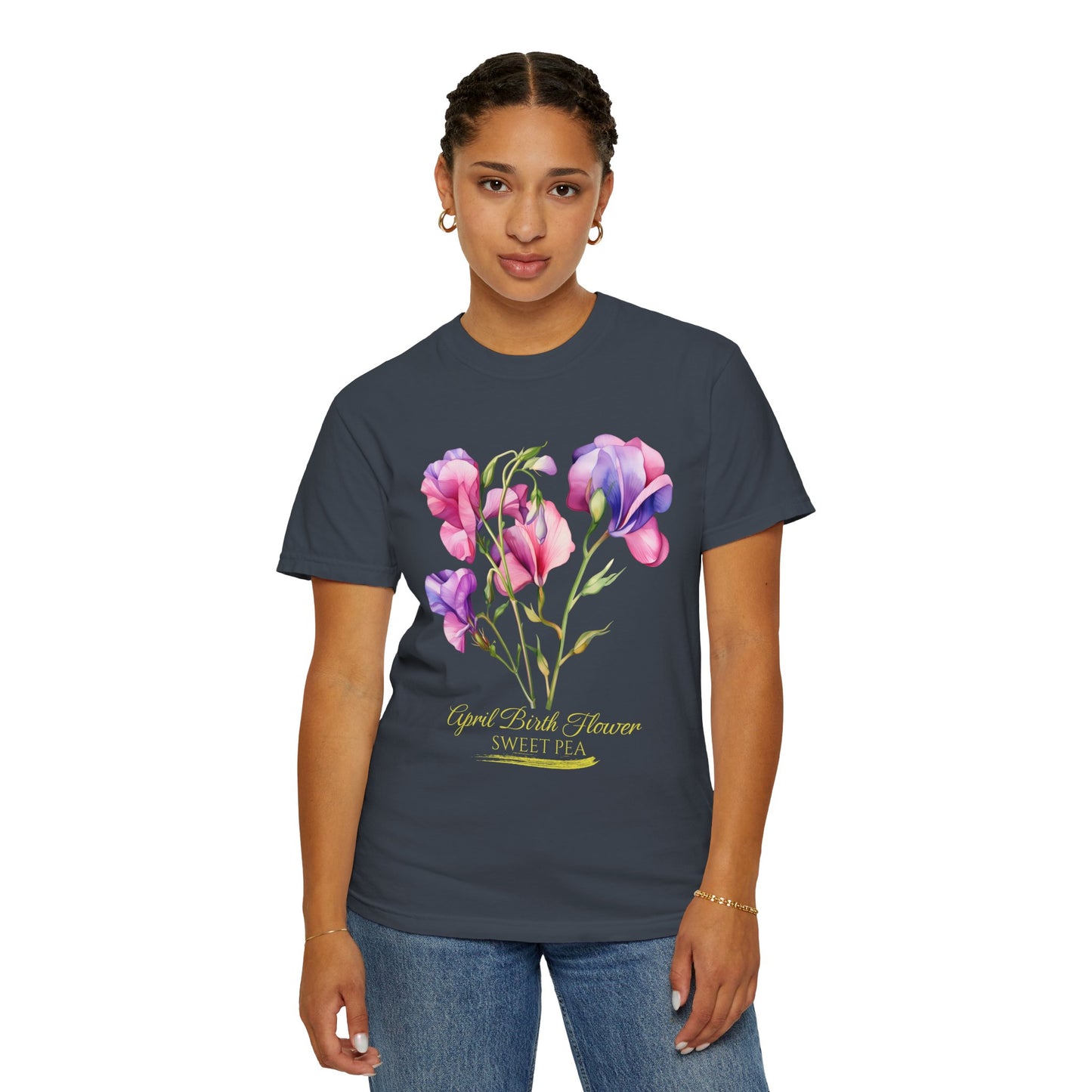 April Birth Flower "Sweet Pea" (For Print on Dark Fabric) - Unisex Garment-Dyed T-shirt