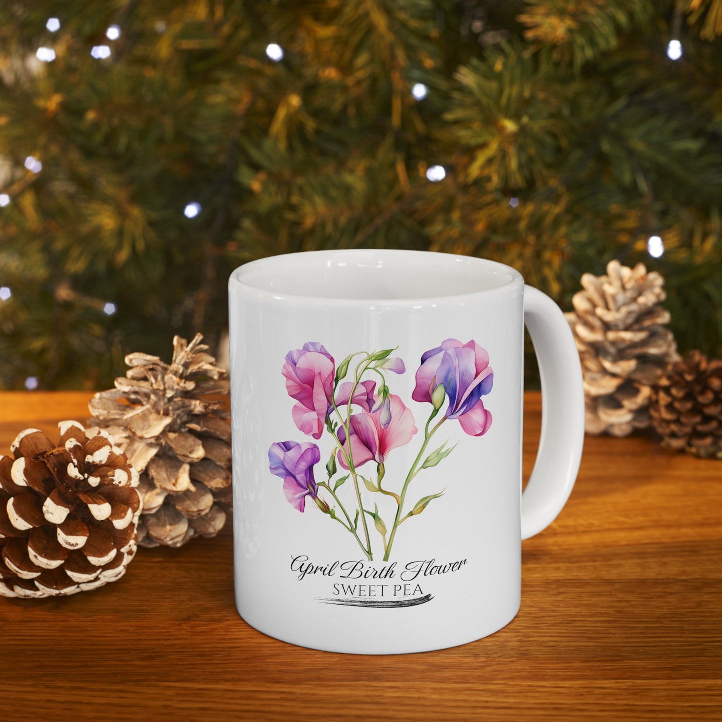 April Birth Flower (Sweet Pea): Ceramic Mug 11oz