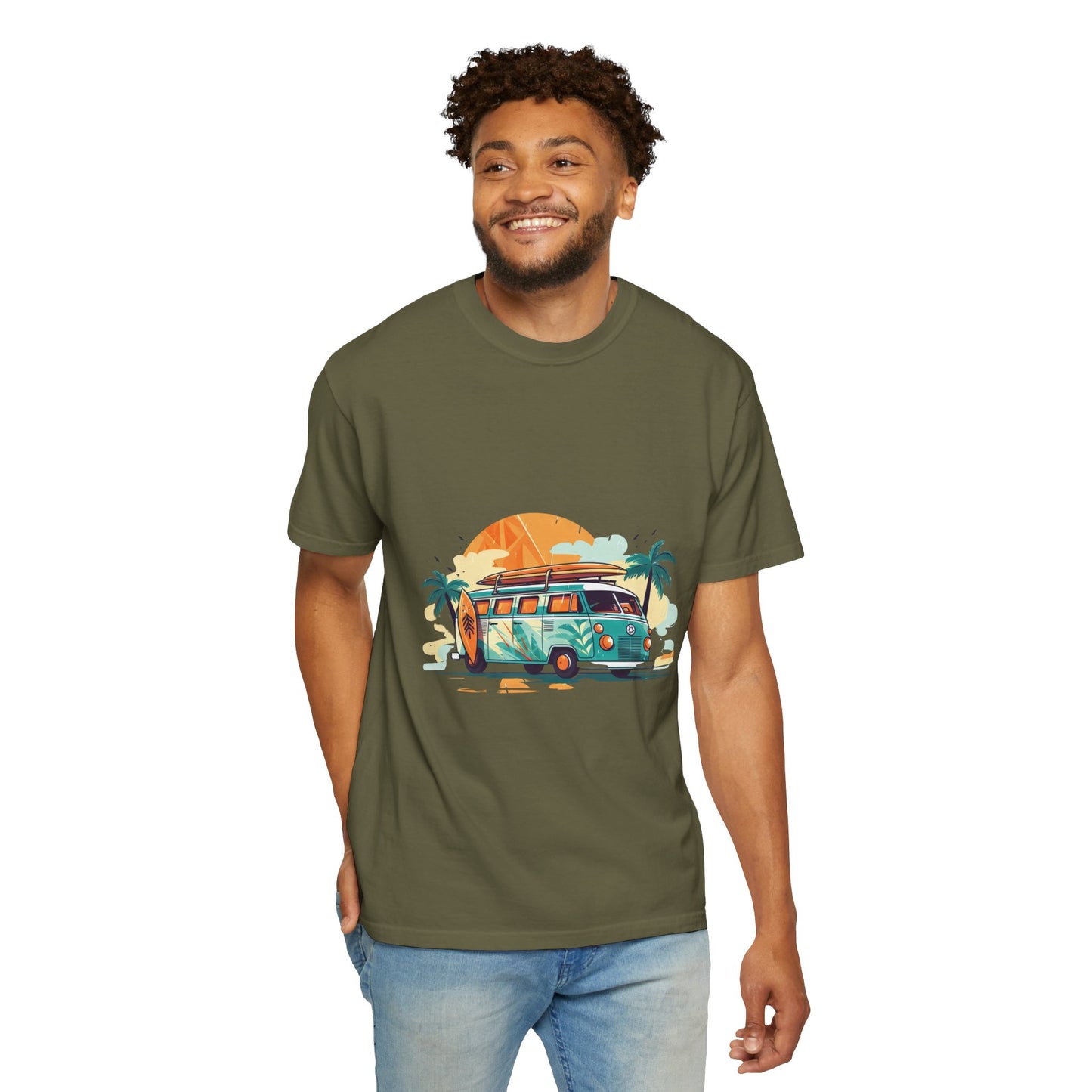 Retro Surf Van: Unisex Garment-Dyed T-shirt