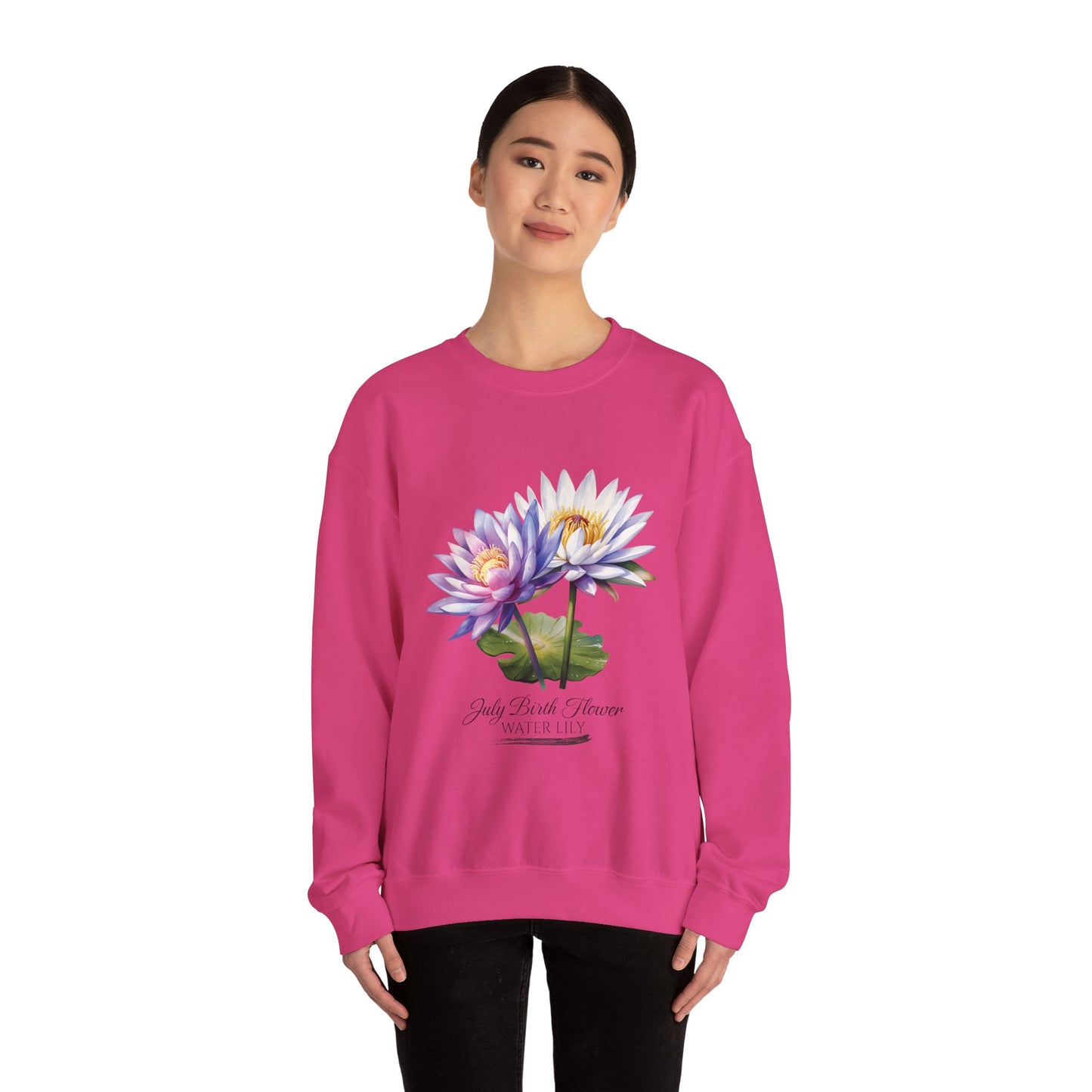 July Birth Flower (Water Lily) - Unisex Heavy Blend™ Crewneck Sweatshirt