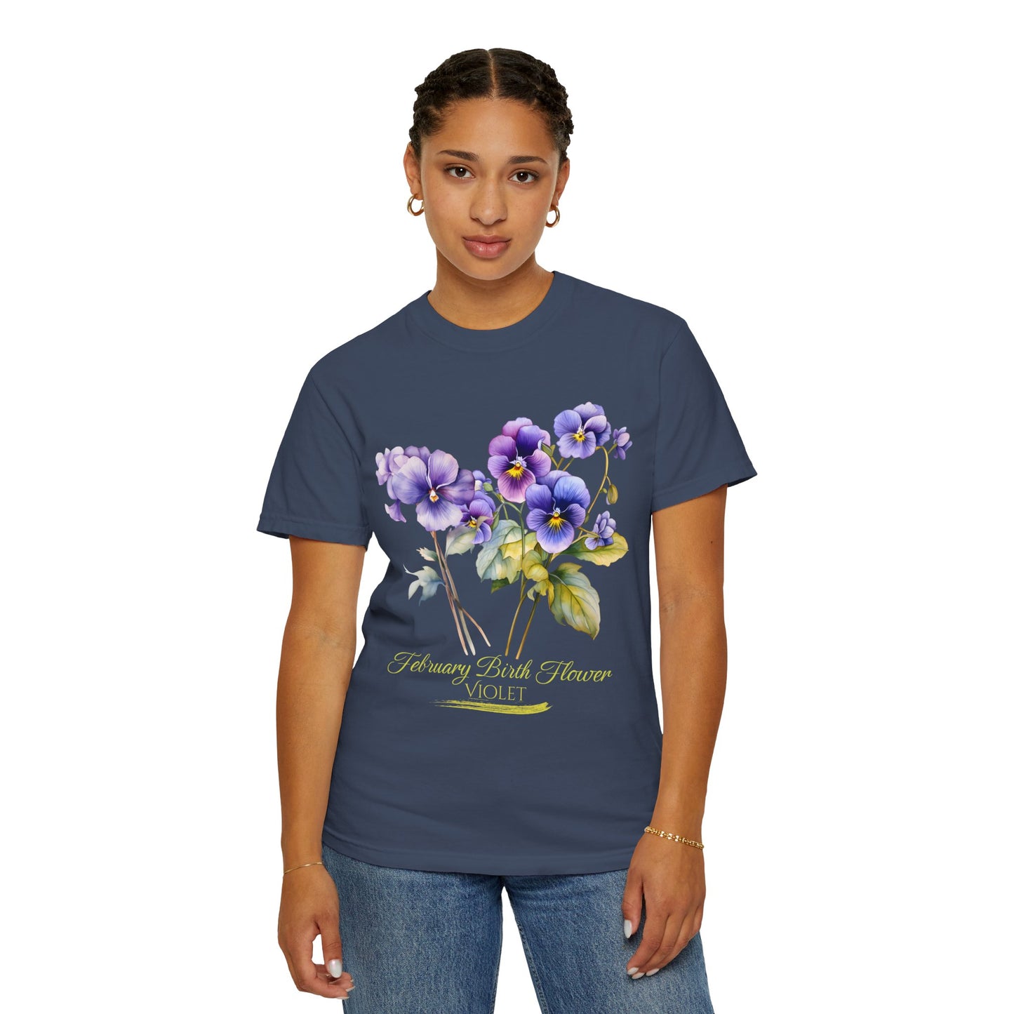 February Birth Flower "Violet" (For Dark Print) - Unisex Garment-Dyed T-shirt