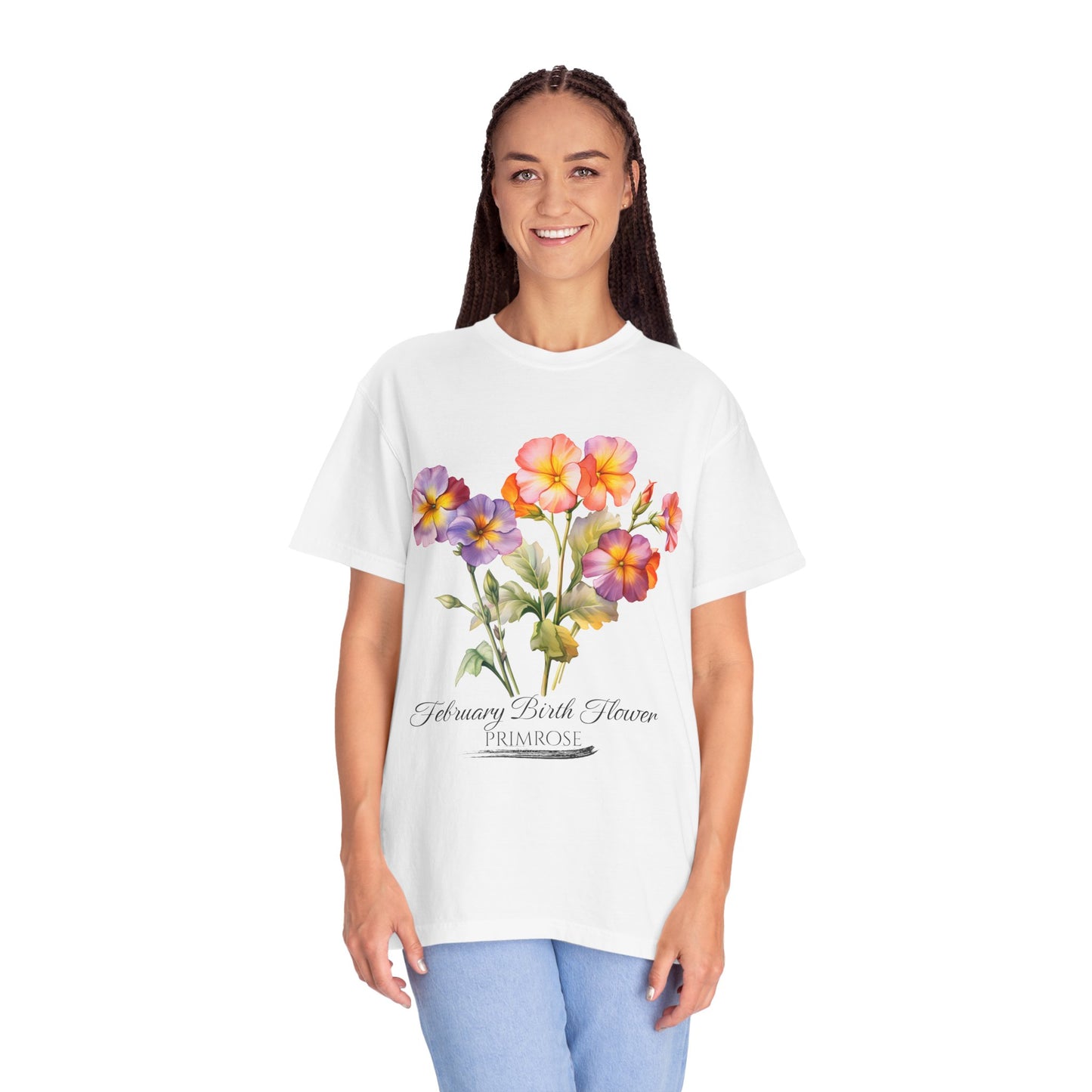 February Birth Flower "Primrose" - Unisex Garment-Dyed T-shirt