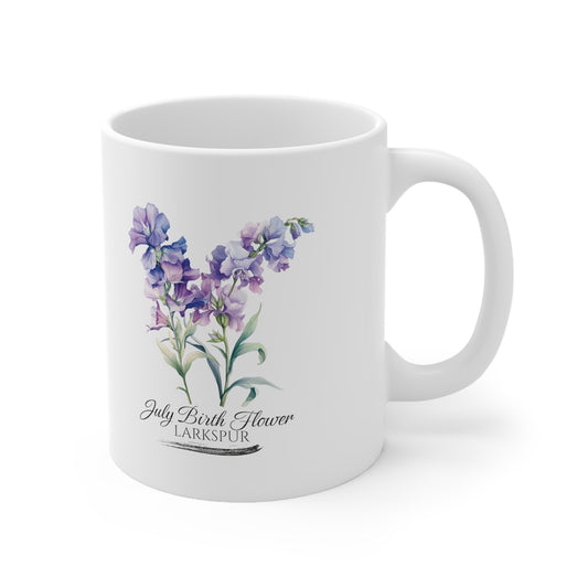 July Birth Flower (Larkspur): Ceramic Mug 11oz
