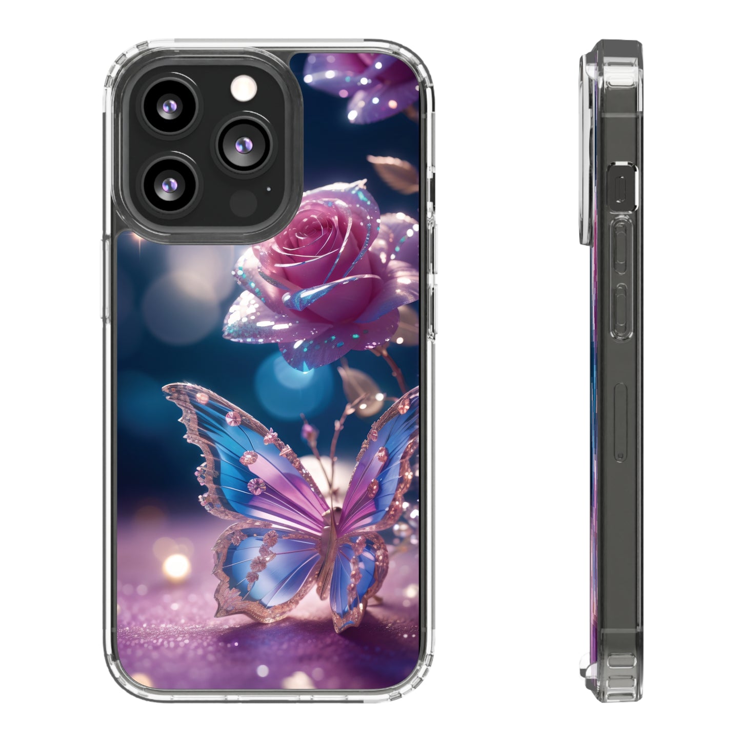 Clear Phone Cases: Fantasy Butterfly and Roses