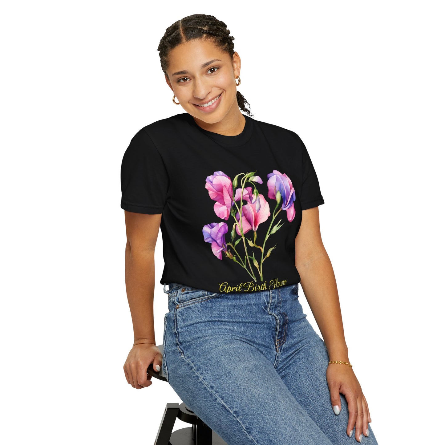 April Birth Flower "Sweet Pea" (For Print on Dark Fabric) - Unisex Garment-Dyed T-shirt