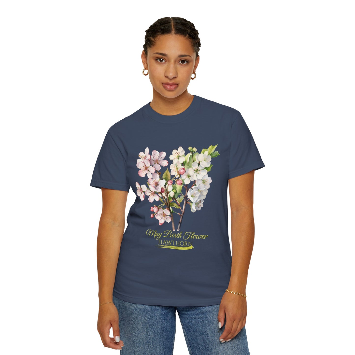 May Birth Flower "Hawthorn" (For Dark Fabric) - Unisex Garment-Dyed T-shirt