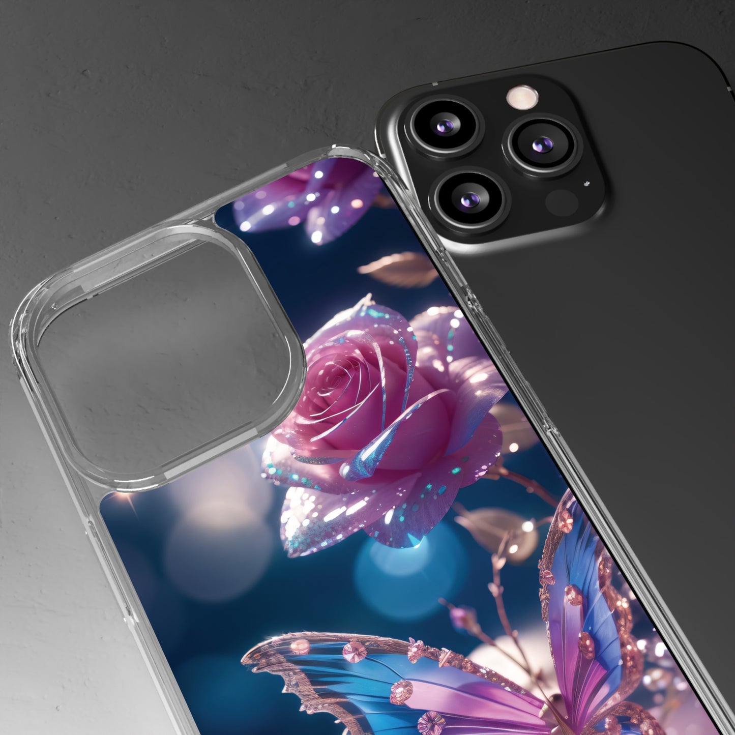 Clear Phone Cases: Fantasy Butterfly and Roses