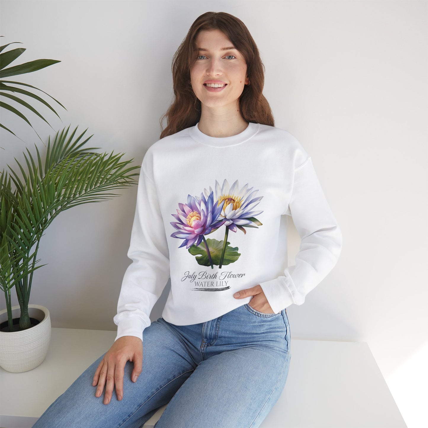 July Birth Flower (Water Lily) - Unisex Heavy Blend™ Crewneck Sweatshirt