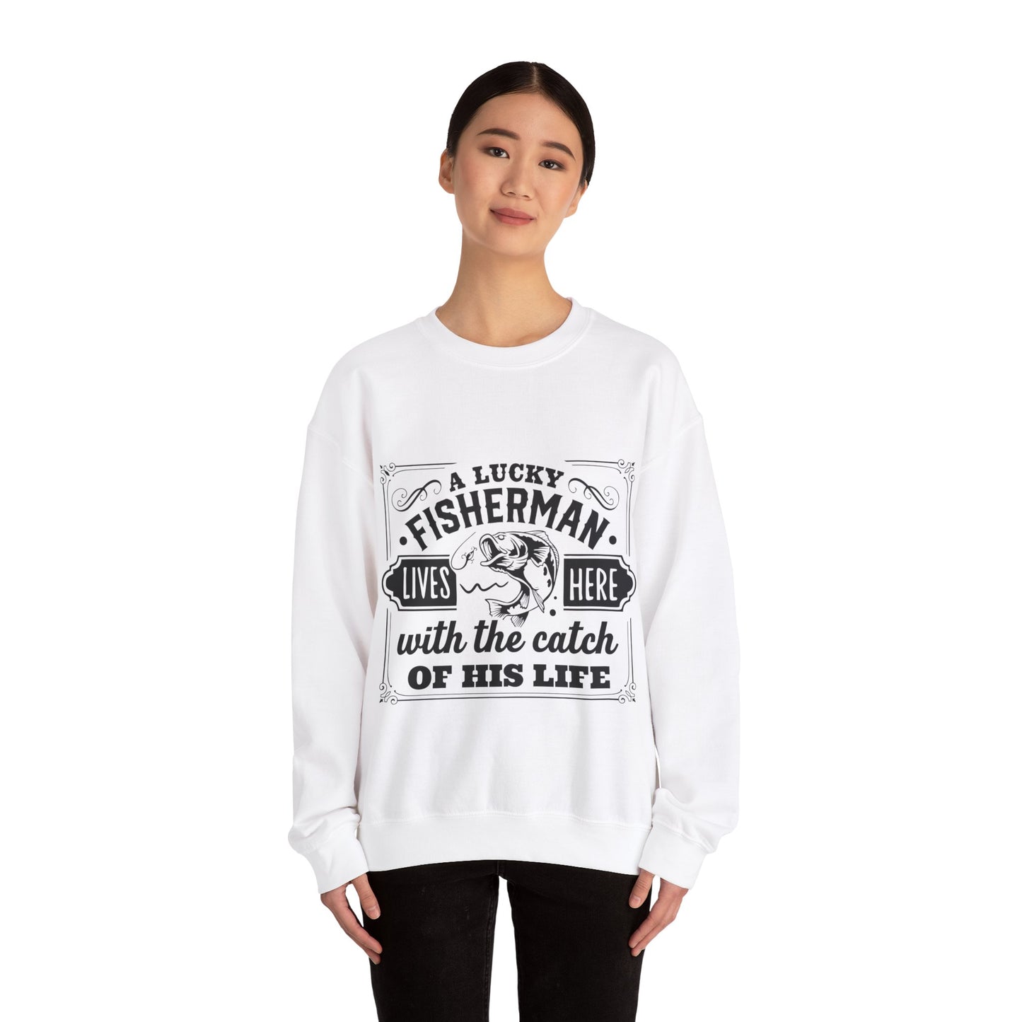 Lucky fisherman lives here - Unisex Heavy Blend™ Crewneck Sweatshirt