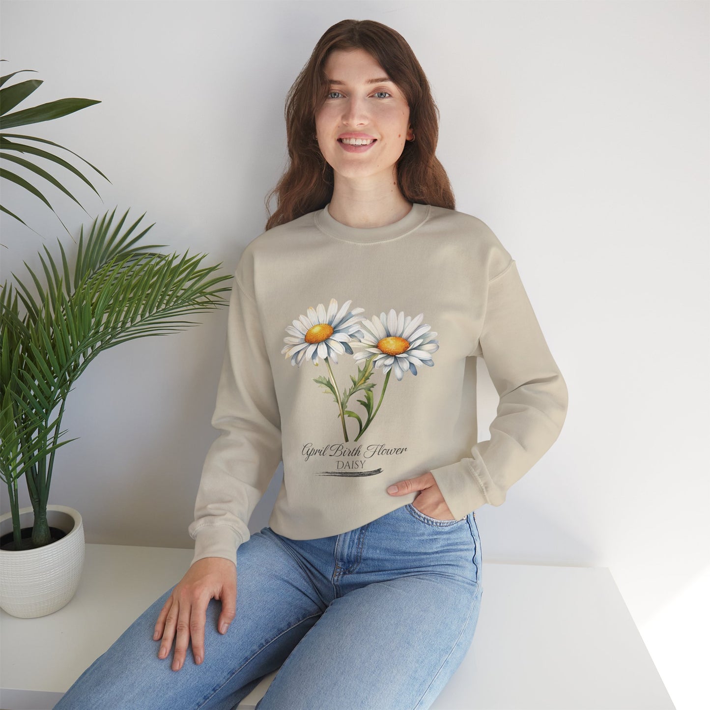 April Birth Flower (Daisy) - Unisex Heavy Blend™ Crewneck Sweatshirt