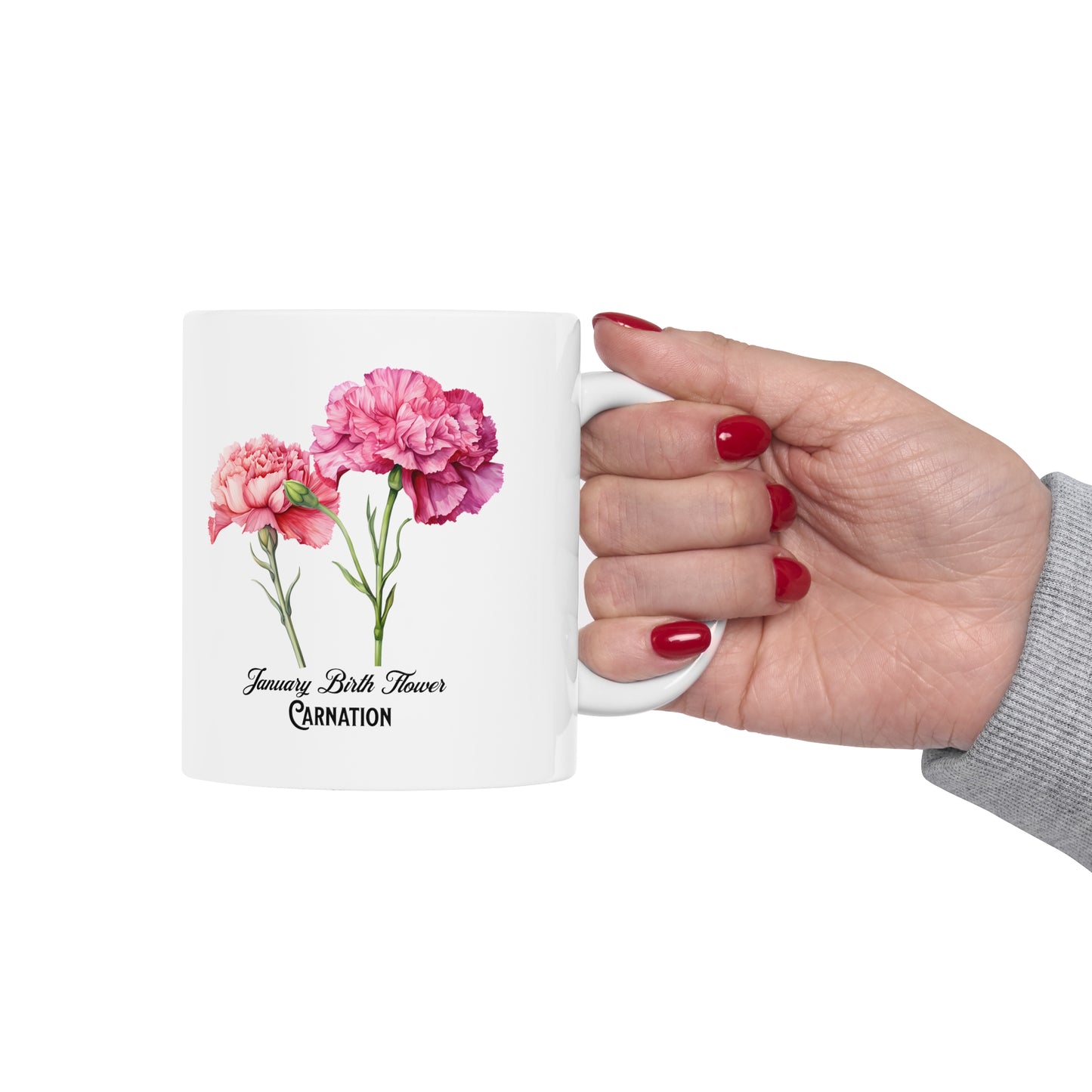 January Birth Flower (Carnation): Ceramic Mug 11oz