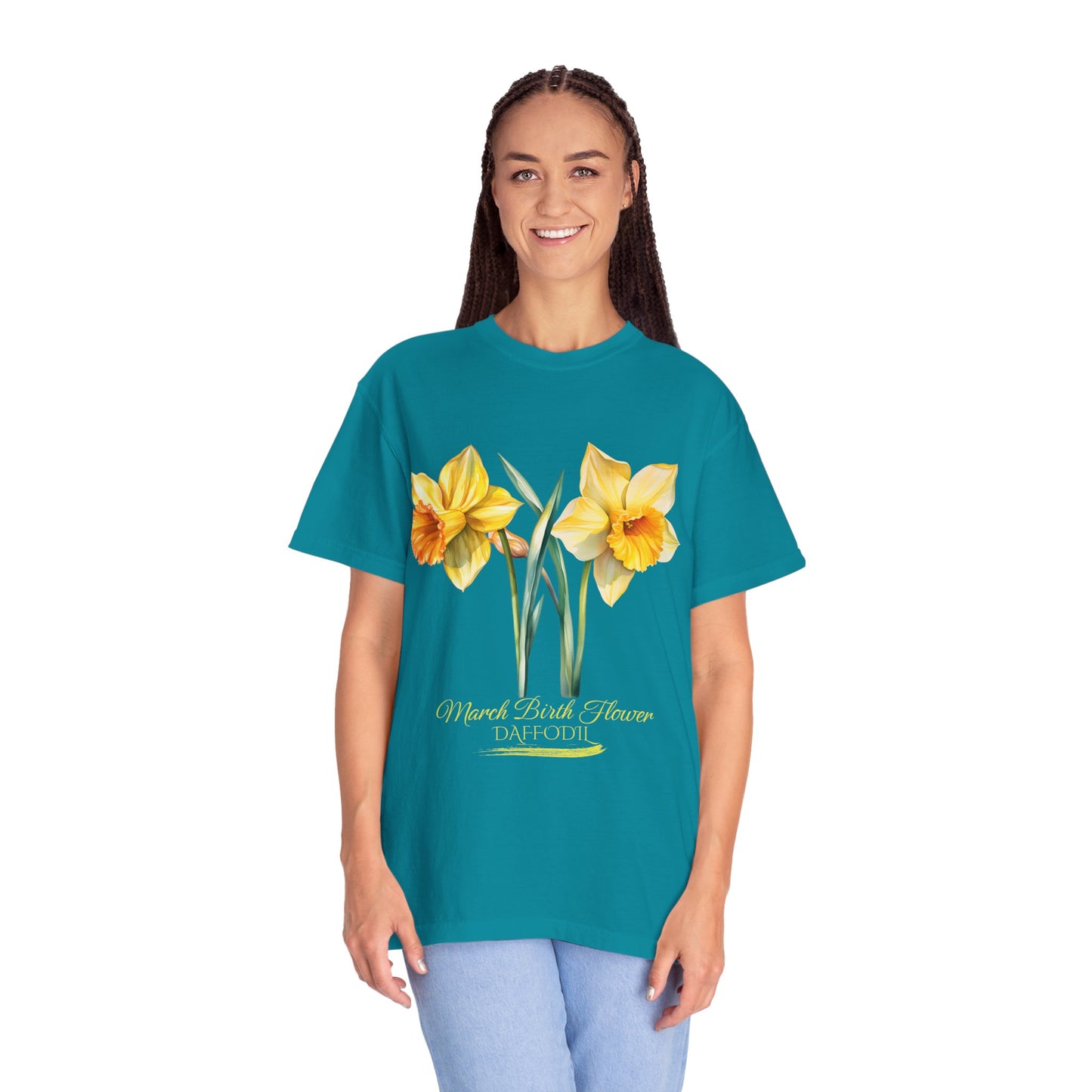 March Birth Flower "Daffodil" (For Print on Dark Fabric) - Unisex Garment-Dyed T-shirt