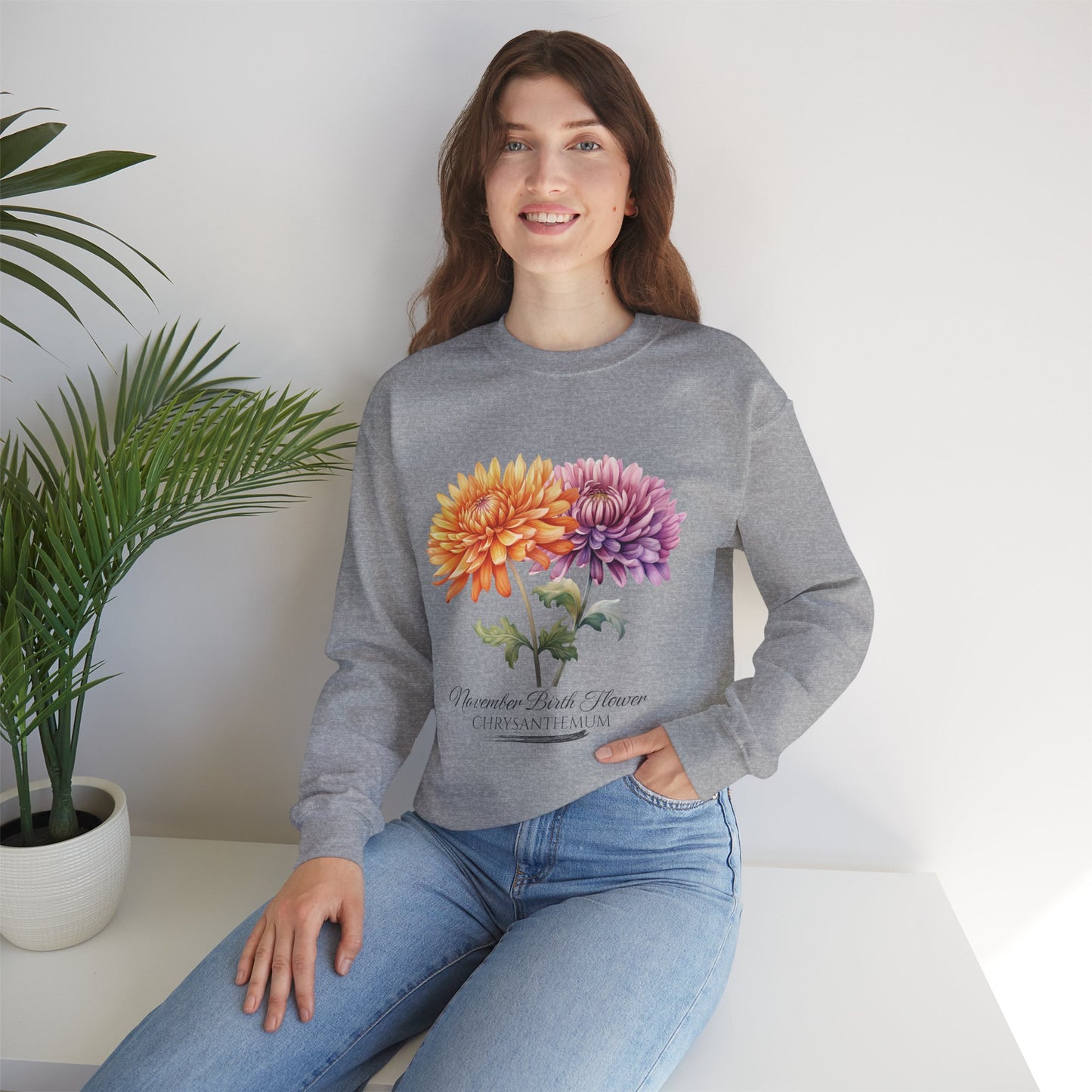 November Birth Flower (Chrysanthemum) - Unisex Heavy Blend™ Crewneck Sweatshirt