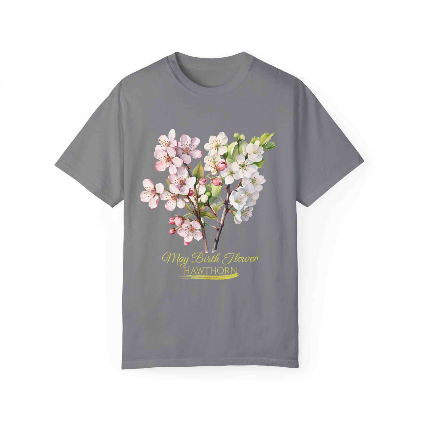 May Birth Flower "Hawthorn" (For Dark Fabric) - Unisex Garment-Dyed T-shirt