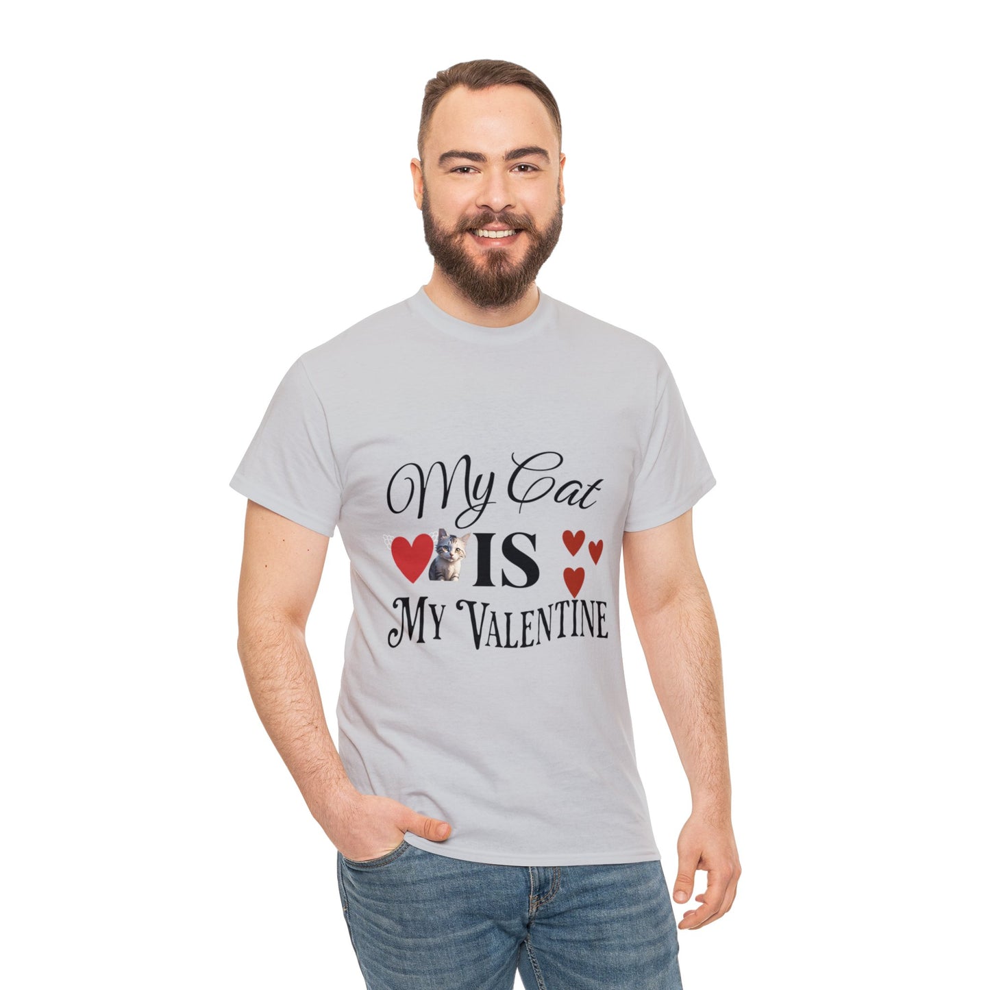 My cat is my valentine - Unisex Heavy Cotton Tee