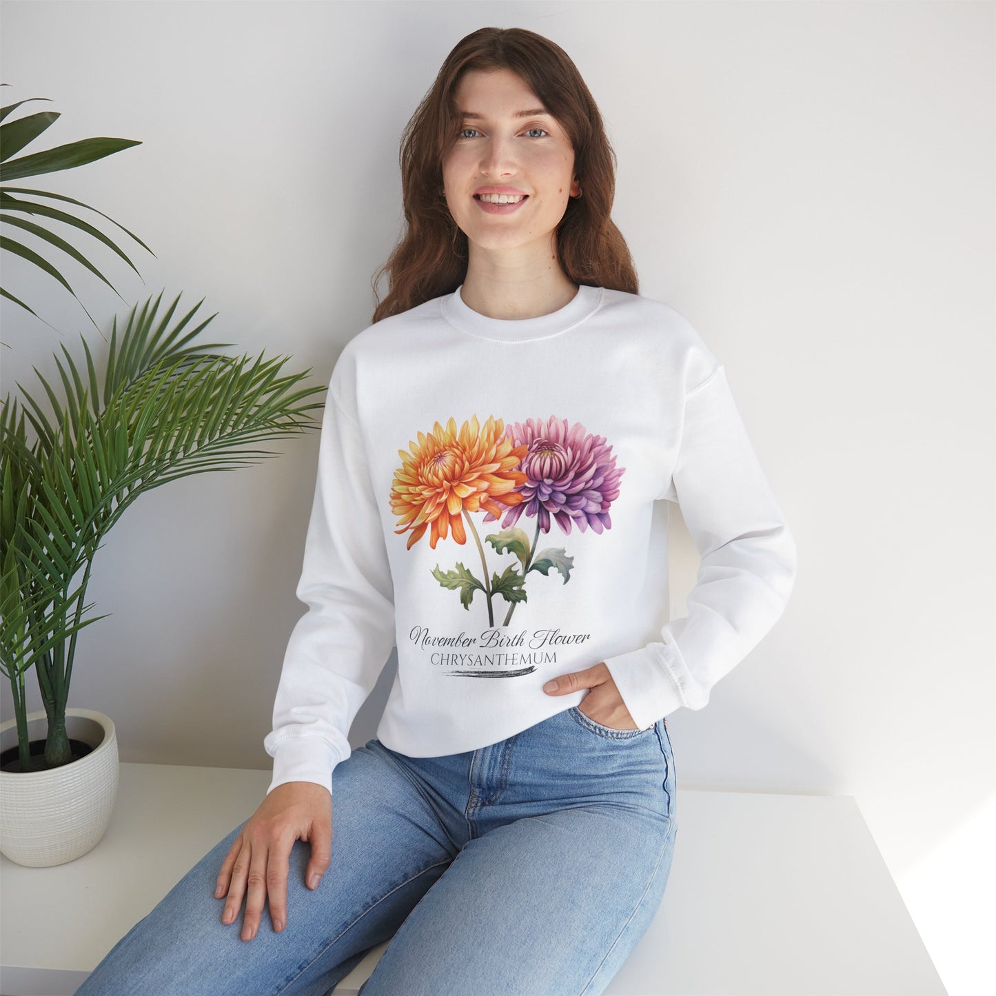 November Birth Flower (Chrysanthemum) - Unisex Heavy Blend™ Crewneck Sweatshirt