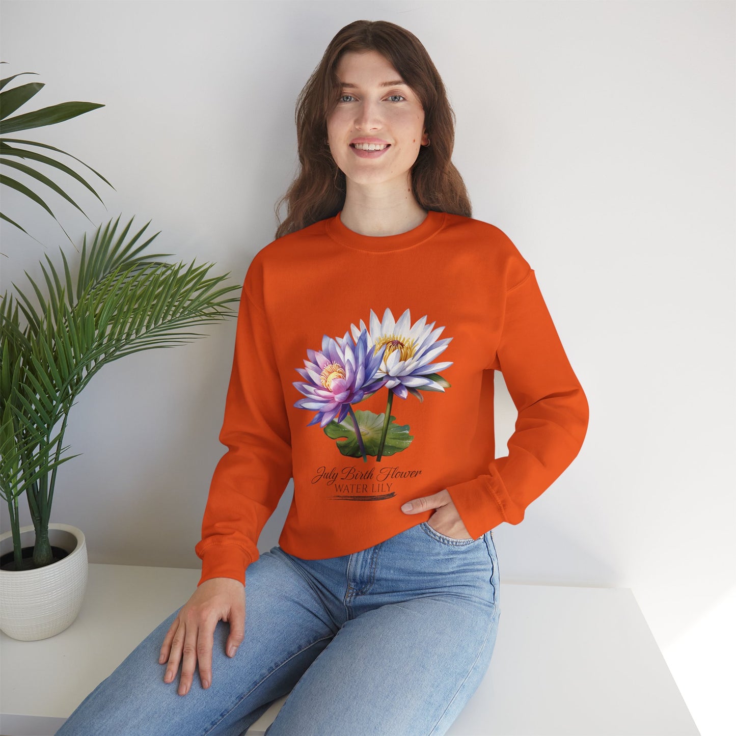 July Birth Flower (Water Lily) - Unisex Heavy Blend™ Crewneck Sweatshirt