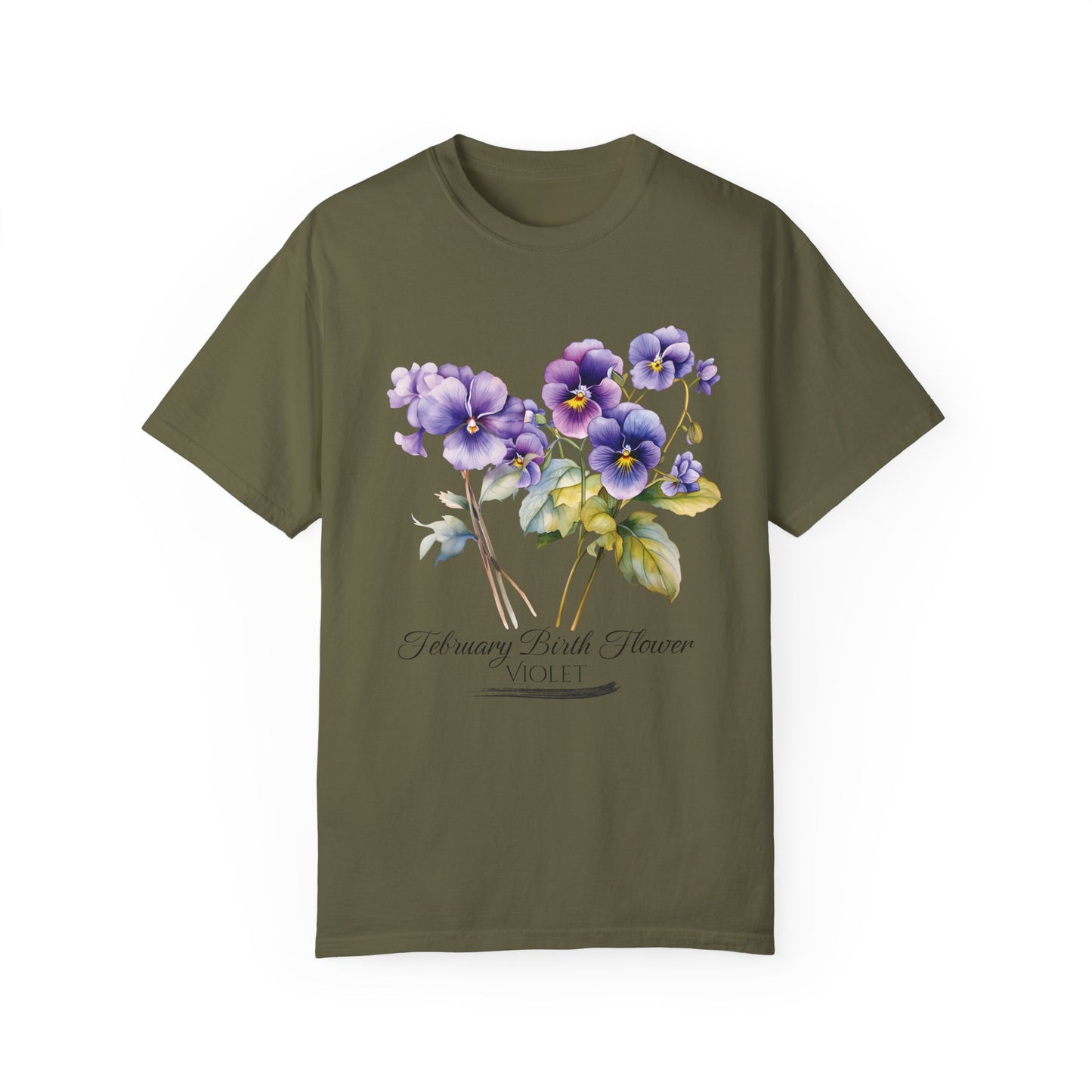 February Birth Flower "Violet" - Unisex Garment-Dyed T-shirt