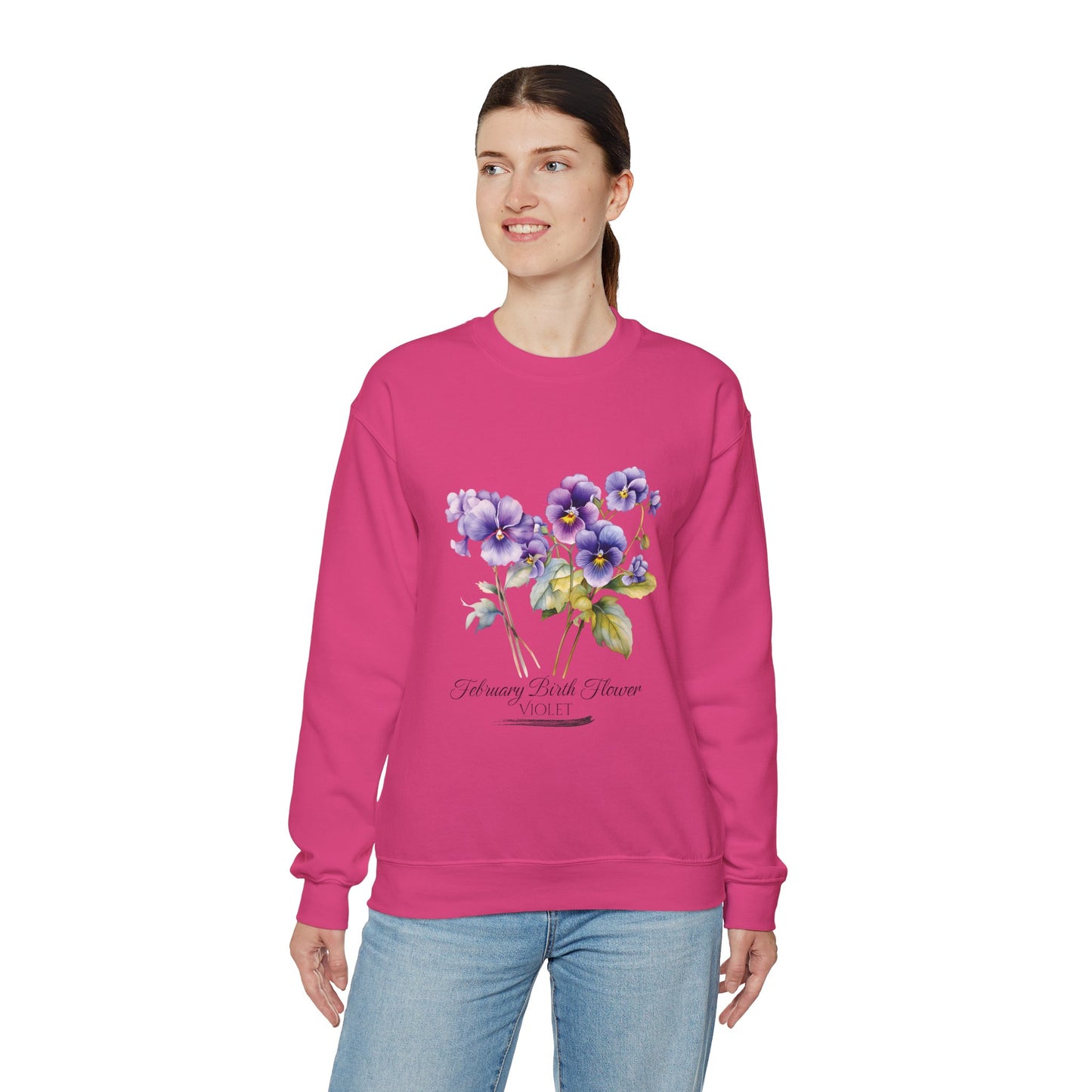 February Birth Flowers (Violet) - Unisex Heavy Blend™ Crewneck Sweatshirt