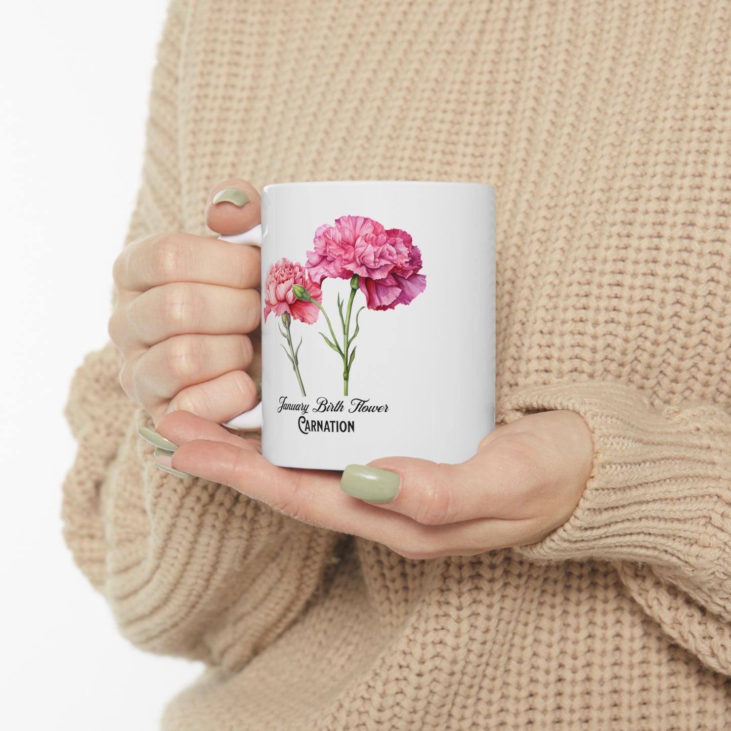 January Birth Flower (Carnation): Ceramic Mug 11oz