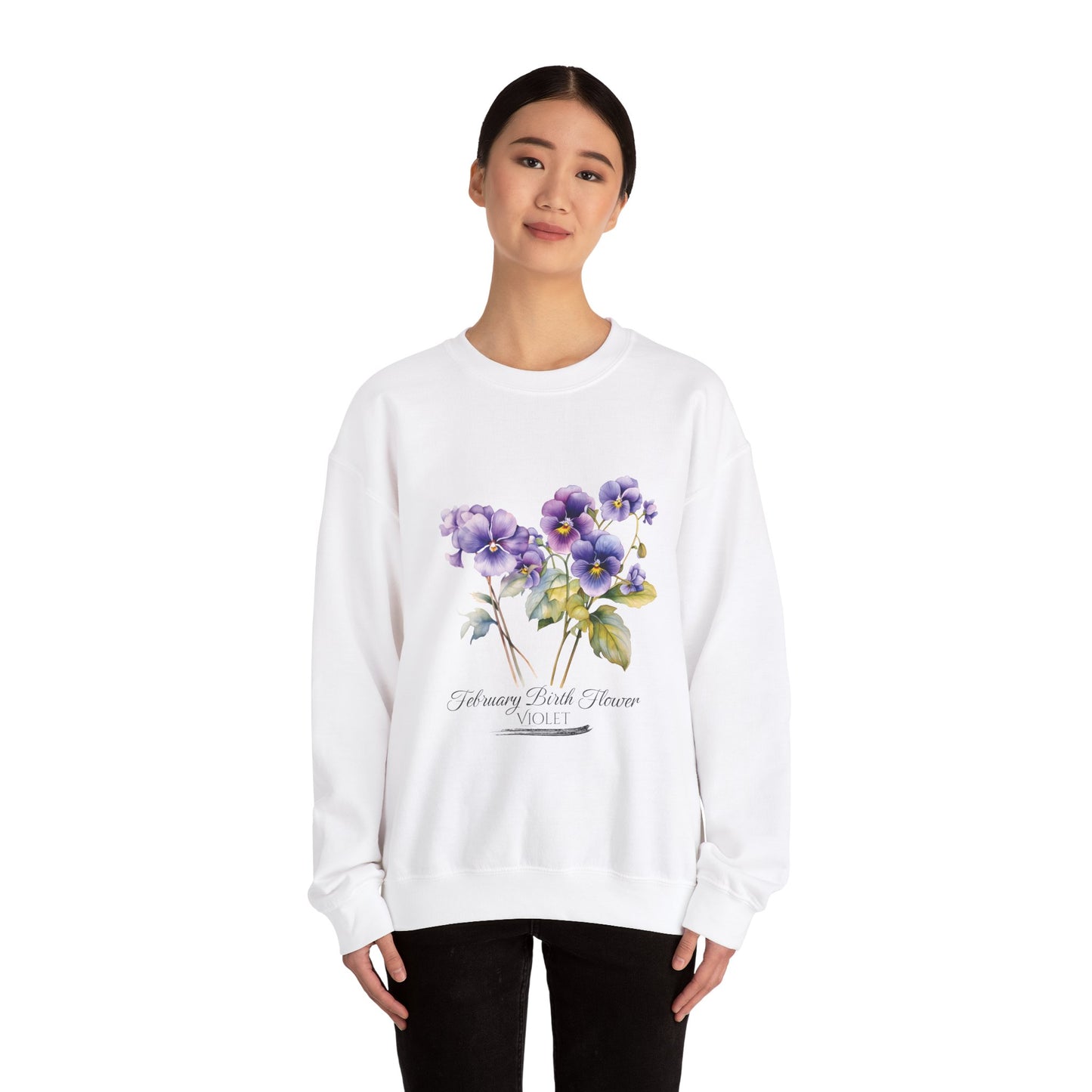 February Birth Flowers (Violet) - Unisex Heavy Blend™ Crewneck Sweatshirt