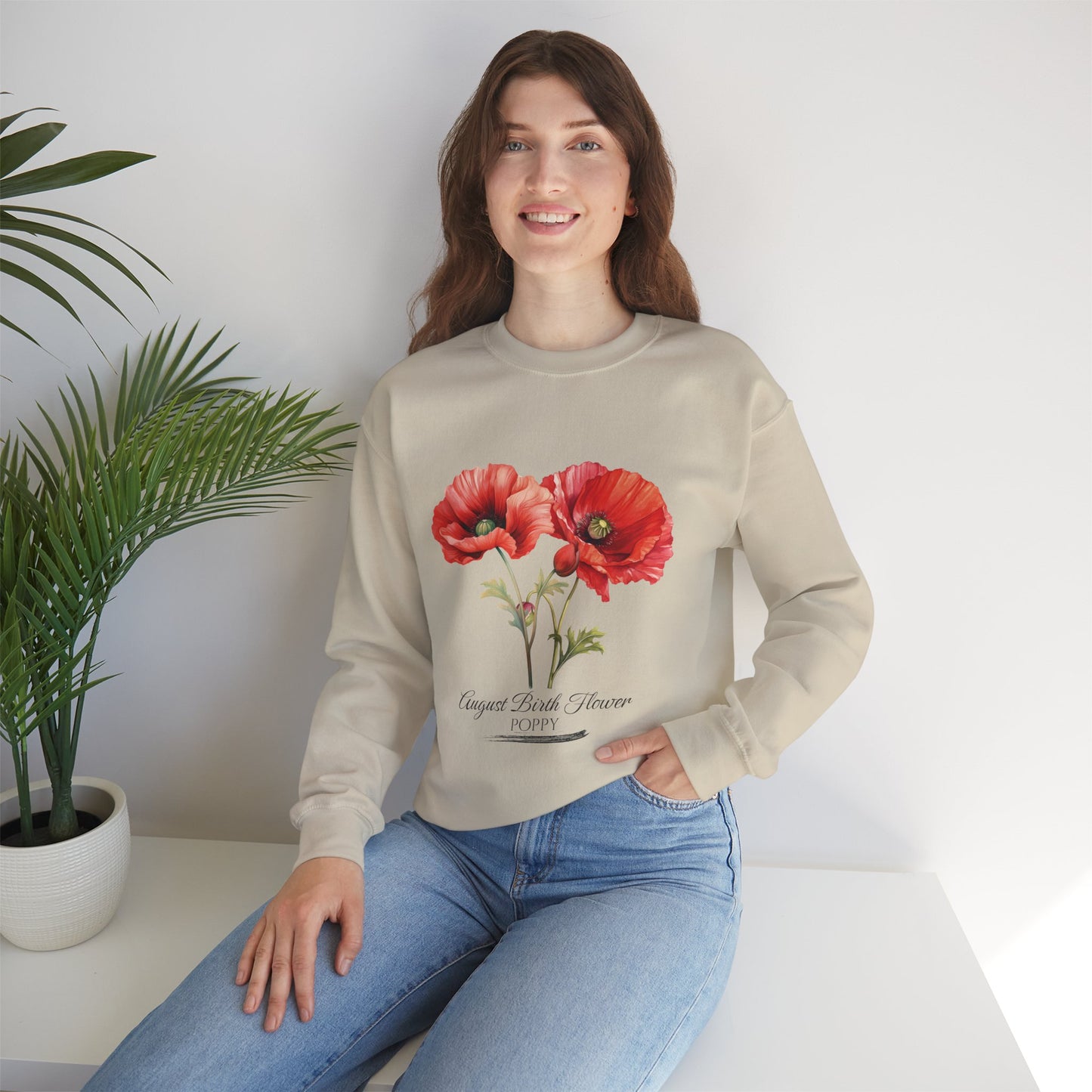 August Birth Flower (Poppy) - Unisex Heavy Blend™ Crewneck Sweatshirt