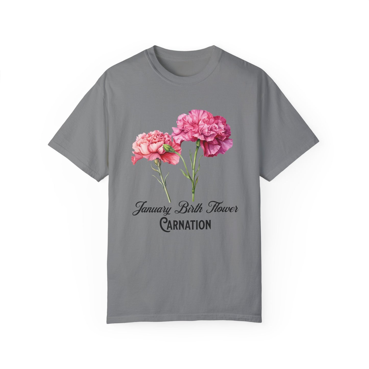 January Birth Flower "Carnation" - Unisex Garment-Dyed T-shirt