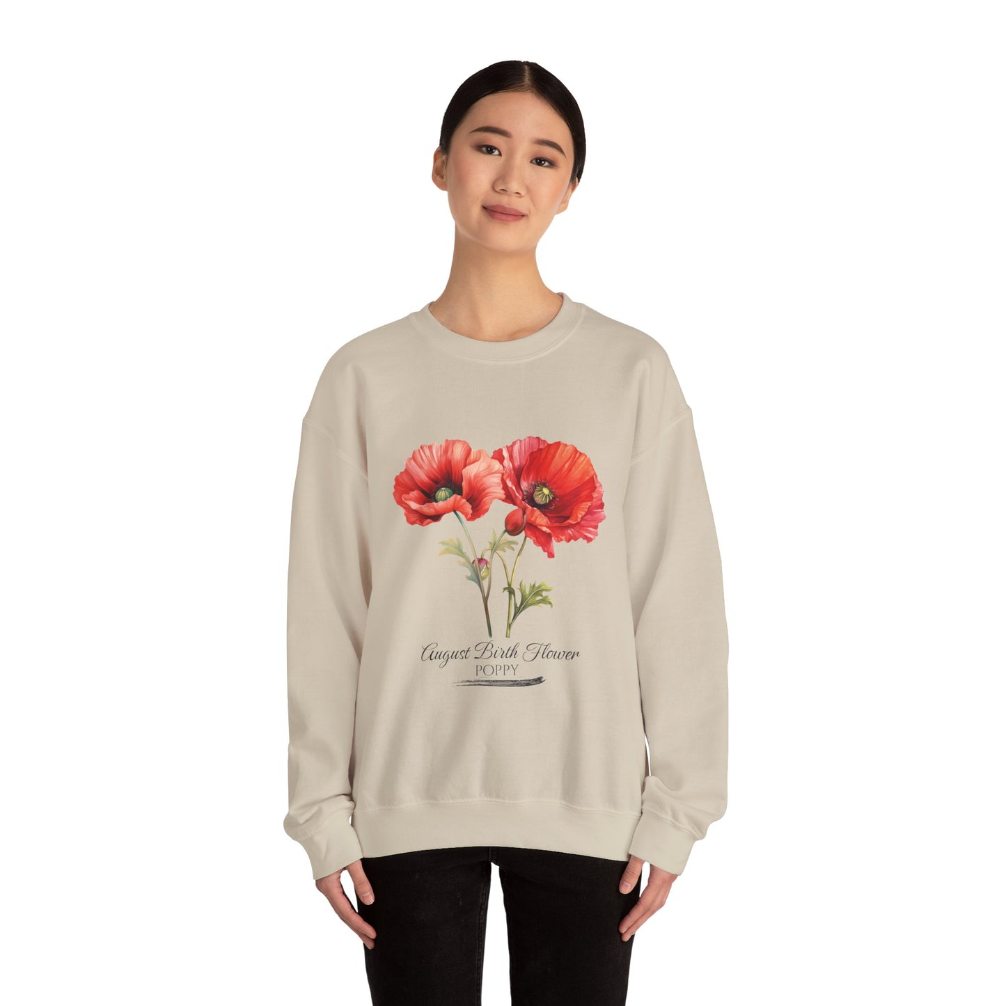 August Birth Flower (Poppy) - Unisex Heavy Blend™ Crewneck Sweatshirt