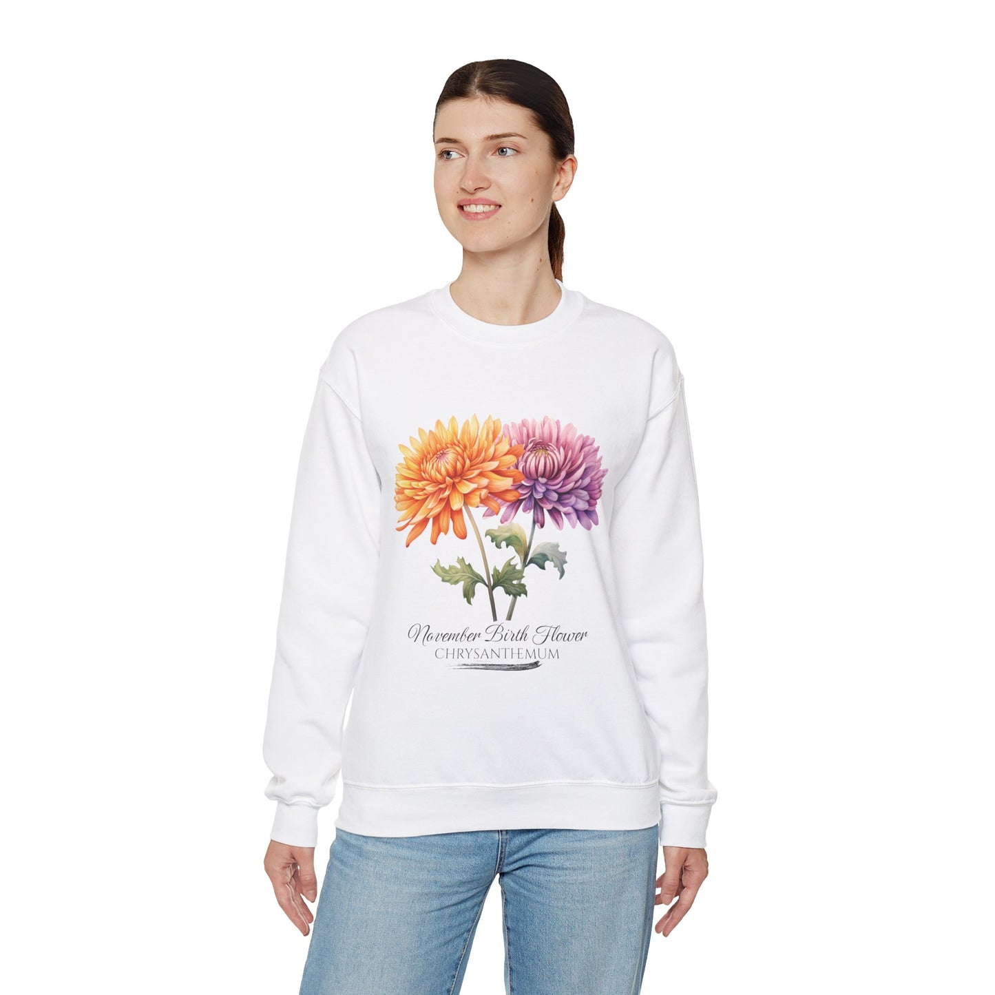 November Birth Flower (Chrysanthemum) - Unisex Heavy Blend™ Crewneck Sweatshirt