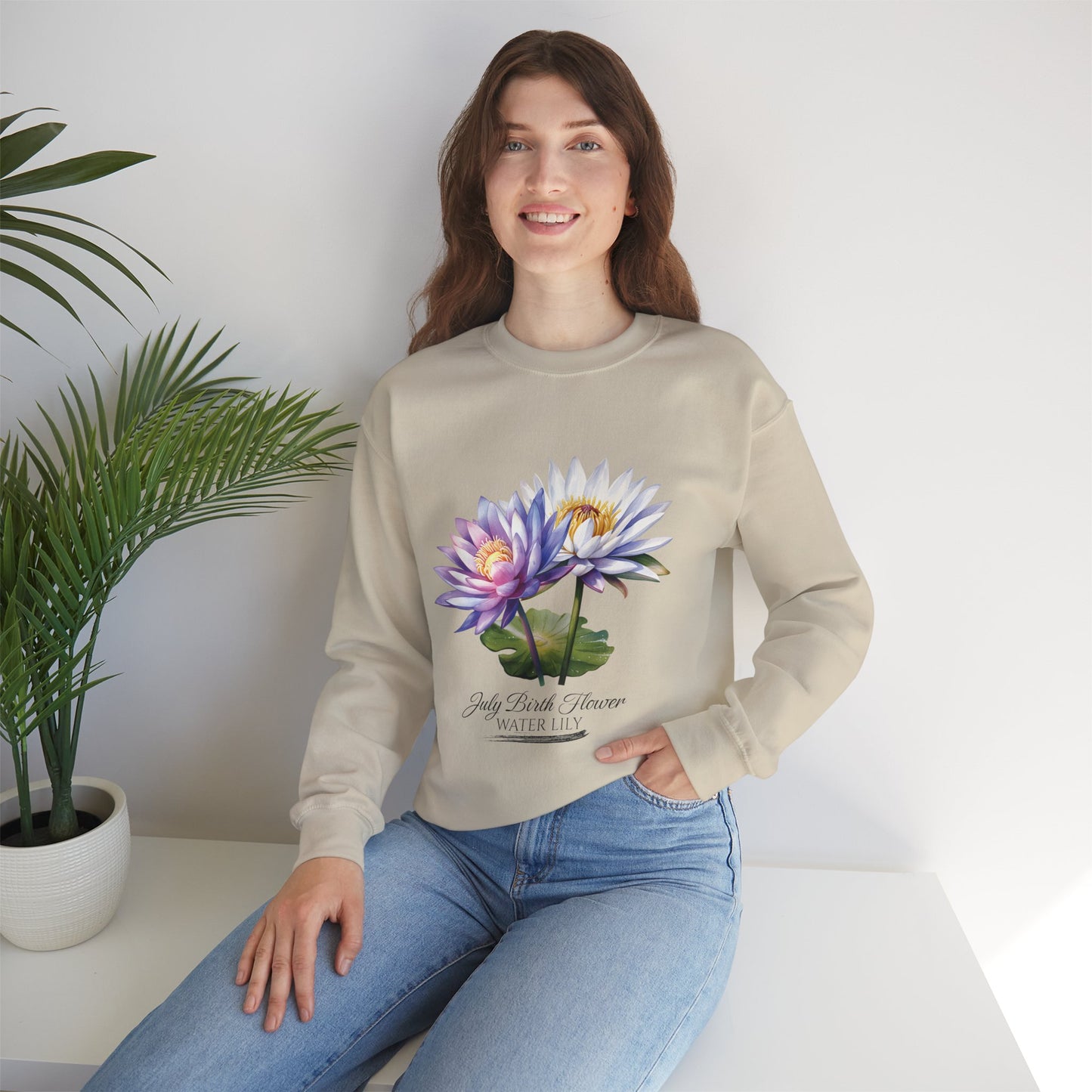 July Birth Flower (Water Lily) - Unisex Heavy Blend™ Crewneck Sweatshirt