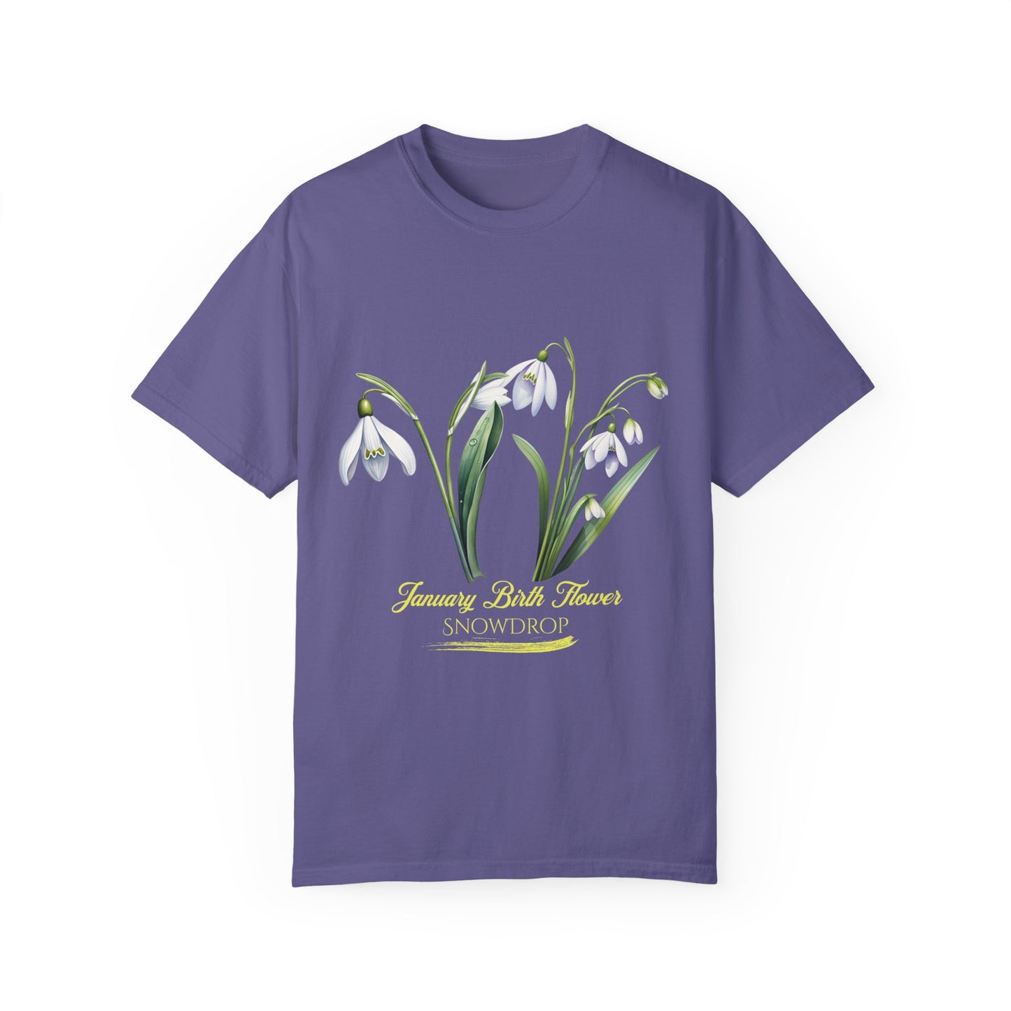 January Birth Flower "Snowdrop" - (For Print on Dark Fabric) - Unisex Garment-Dyed T-shirt