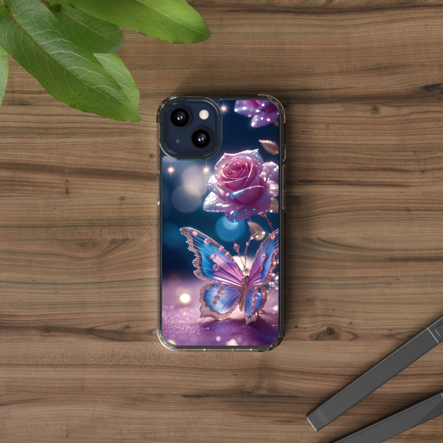 Clear Phone Cases: Fantasy Butterfly and Roses