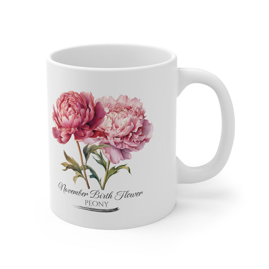 November Birth Flower (Peony): Ceramic Mug 11oz
