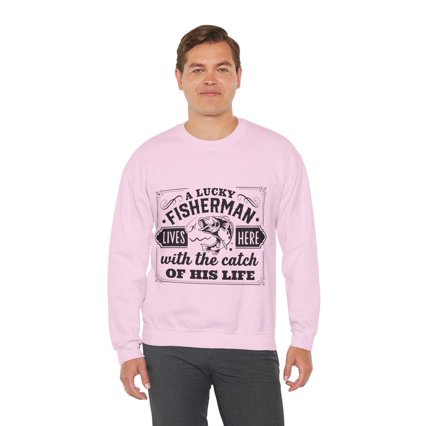 Lucky fisherman lives here - Unisex Heavy Blend™ Crewneck Sweatshirt