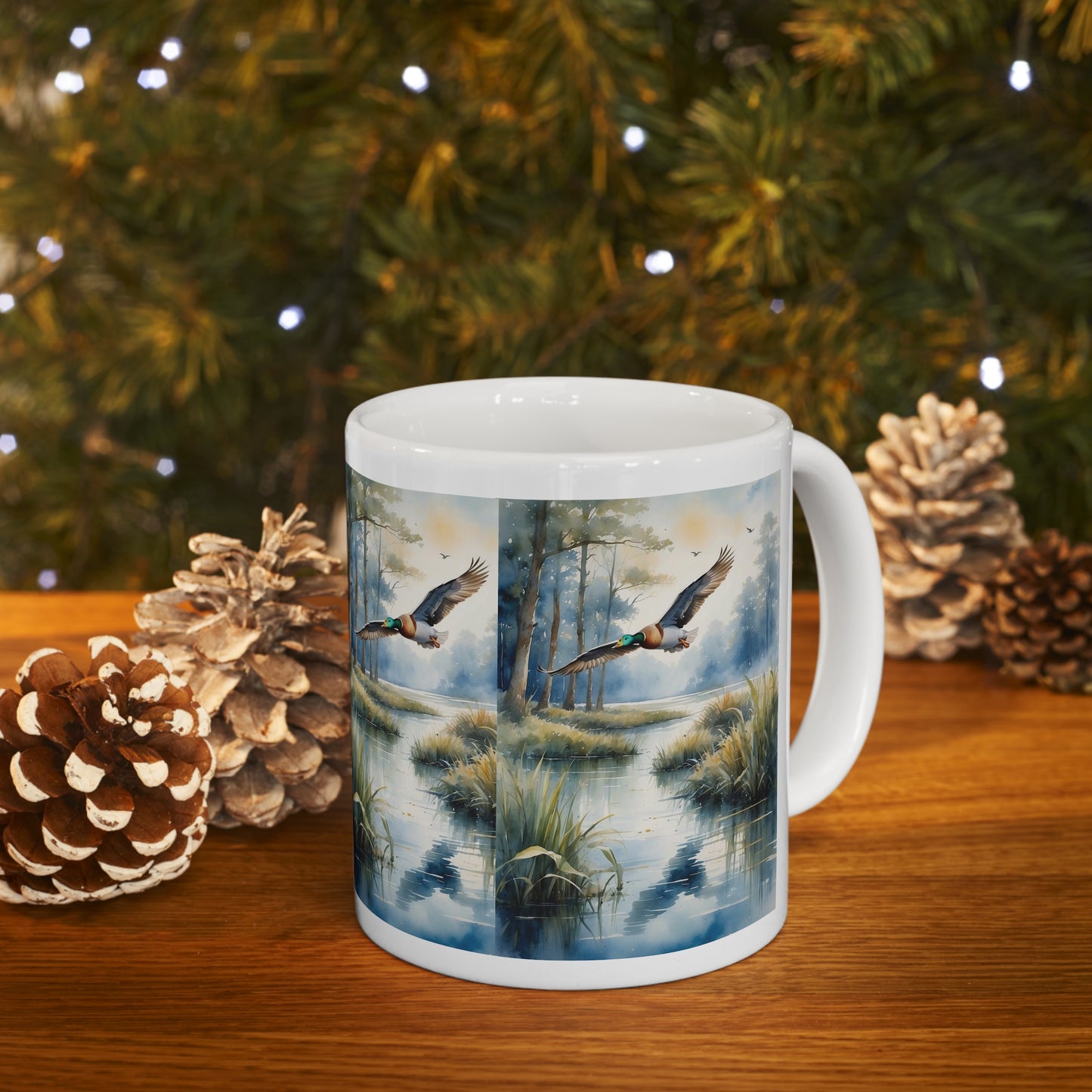 Duck flew over the riverbank: Ceramic Mug 11oz.