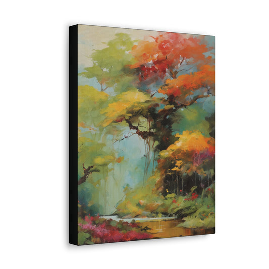 Fall Season Creek Watercolor: Canvas Gallery Wraps