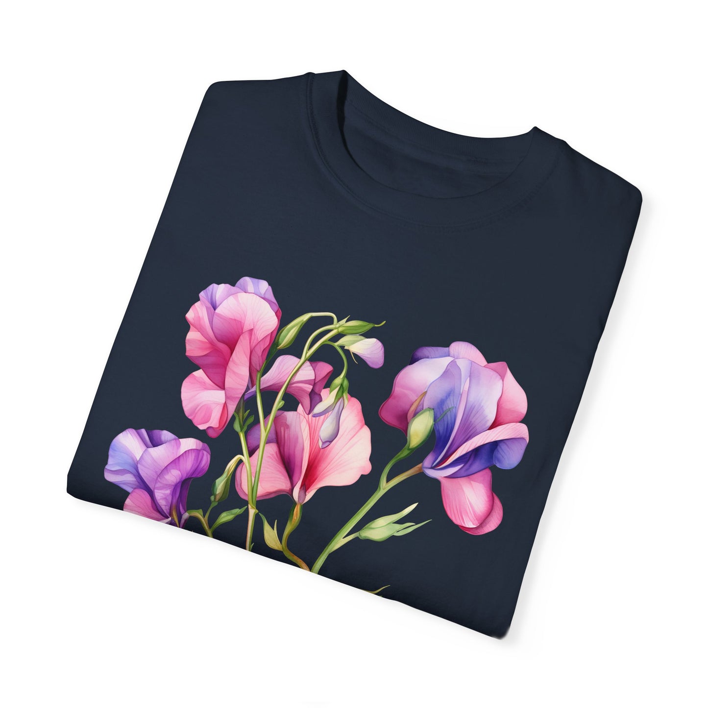 April Birth Flower "Sweet Pea" (For Print on Dark Fabric) - Unisex Garment-Dyed T-shirt