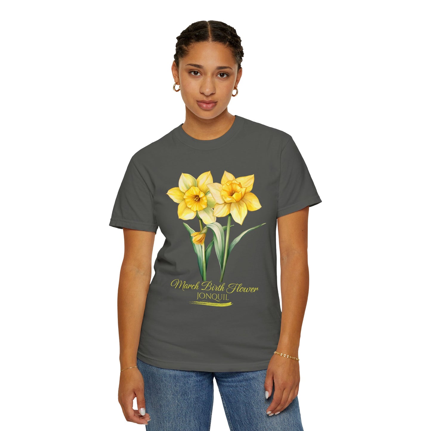 March Birth Flower "Jonquil" (For Print on Dark Fabric) - Unisex Garment-Dyed T-shirt