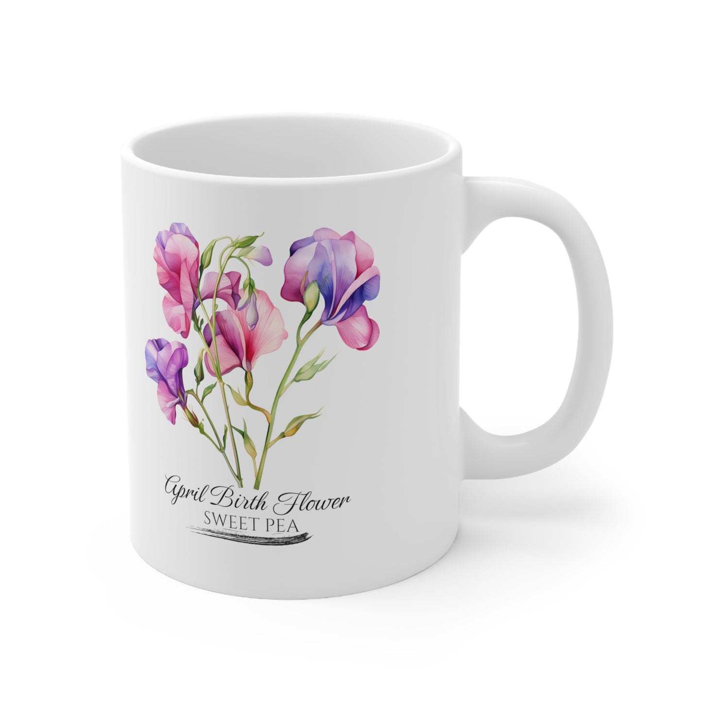 April Birth Flower (Sweet Pea): Ceramic Mug 11oz