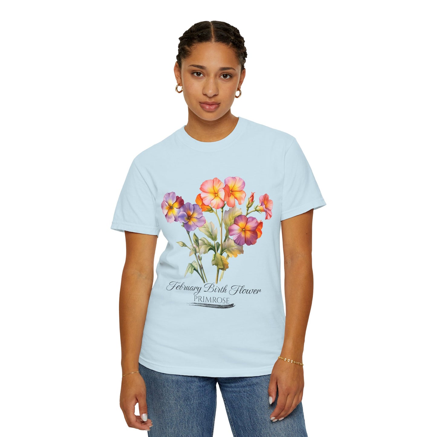 February Birth Flower "Primrose" - Unisex Garment-Dyed T-shirt