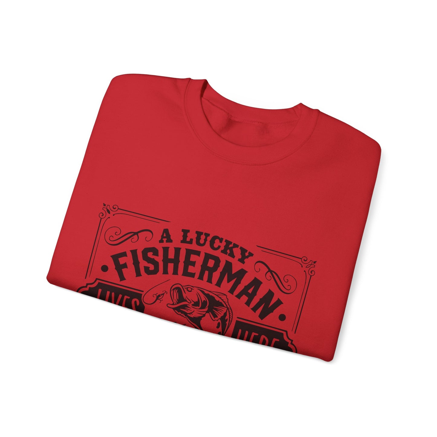 Lucky fisherman lives here - Unisex Heavy Blend™ Crewneck Sweatshirt