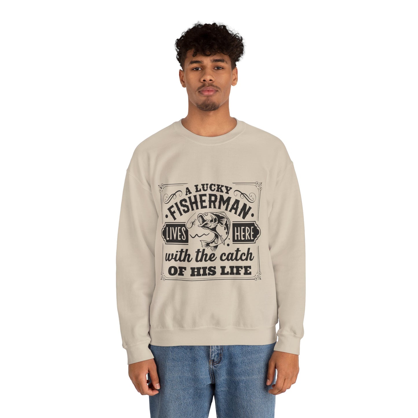 Lucky fisherman lives here - Unisex Heavy Blend™ Crewneck Sweatshirt