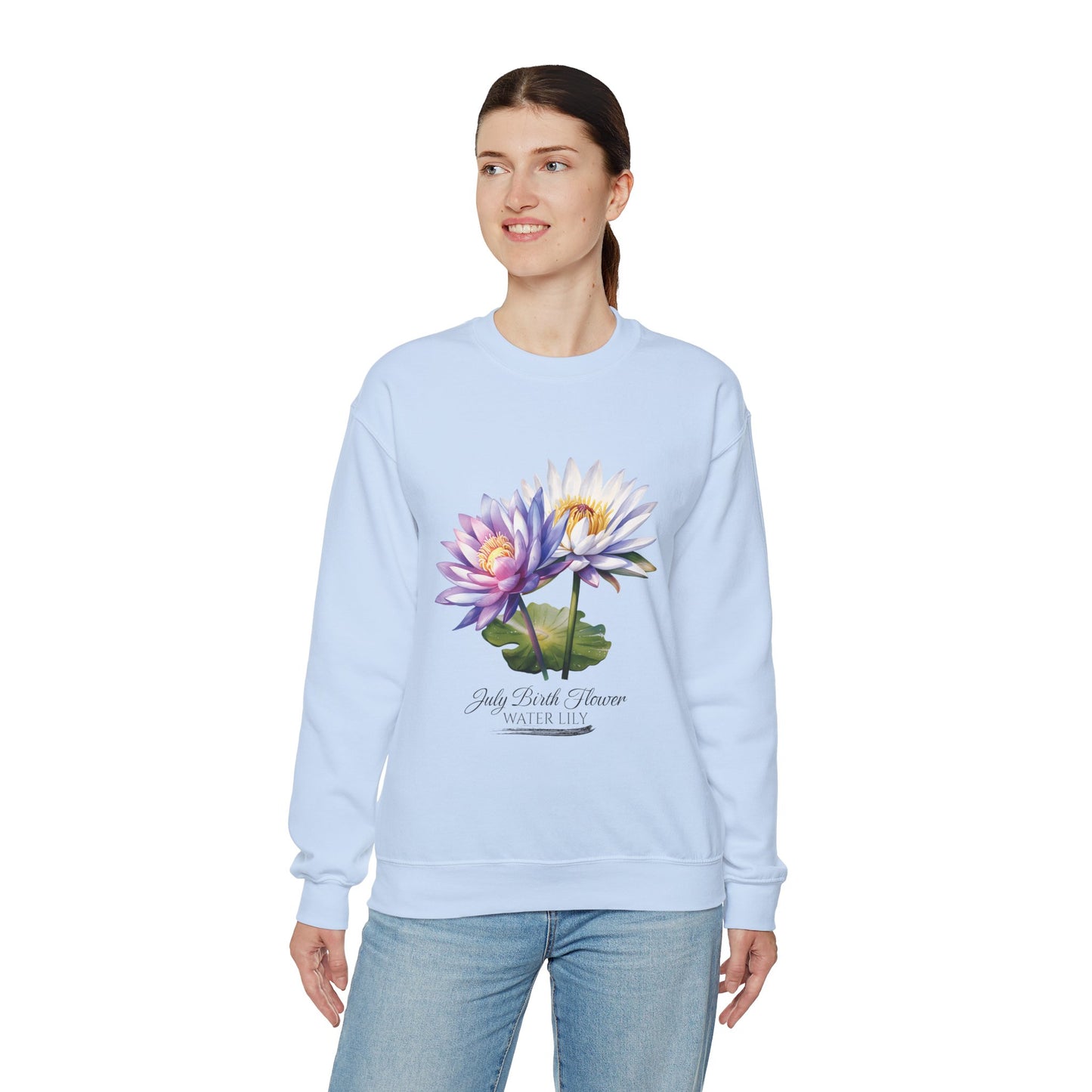 July Birth Flower (Water Lily) - Unisex Heavy Blend™ Crewneck Sweatshirt