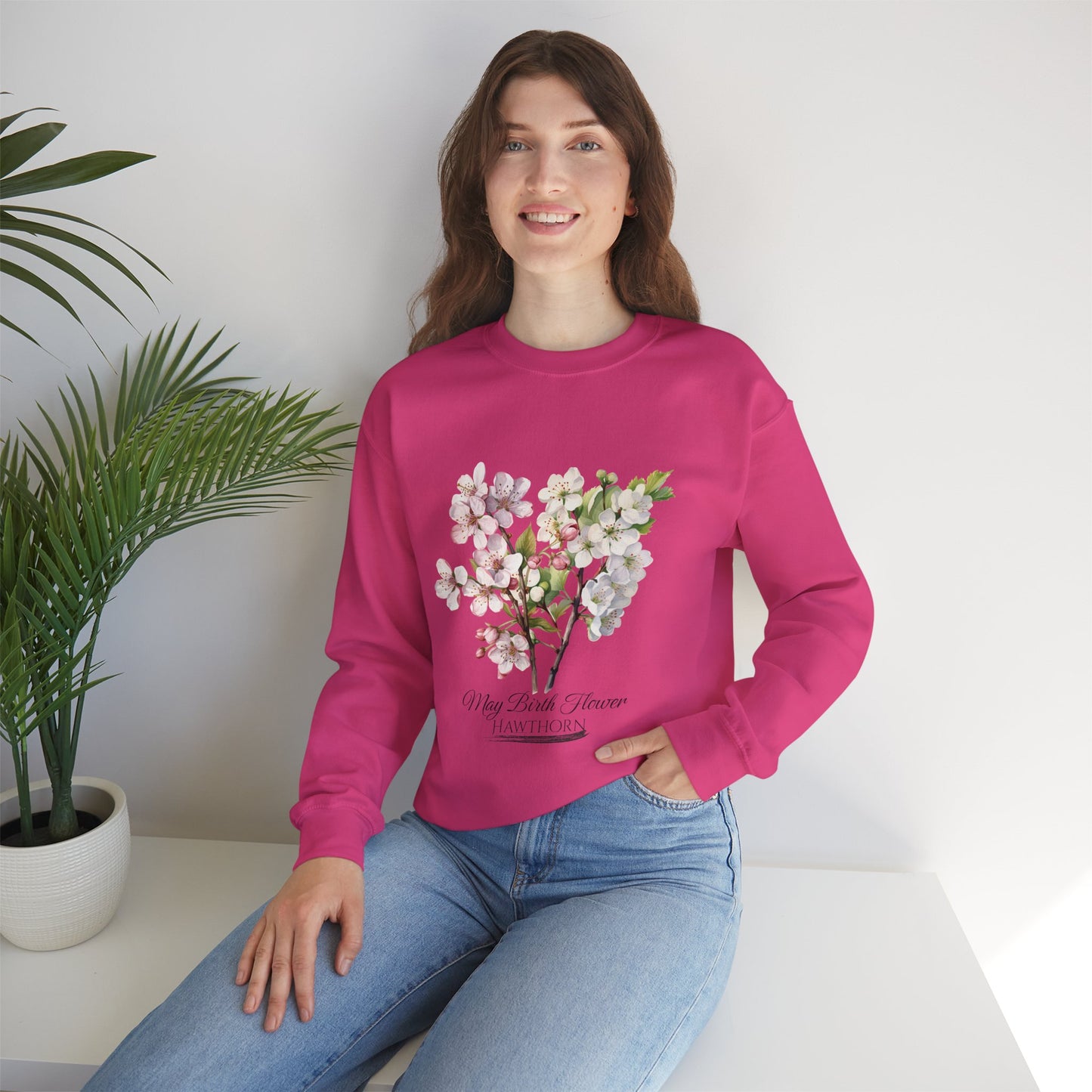 May Birth Flower (Hawthorn) - Unisex Heavy Blend™ Crewneck Sweatshirt