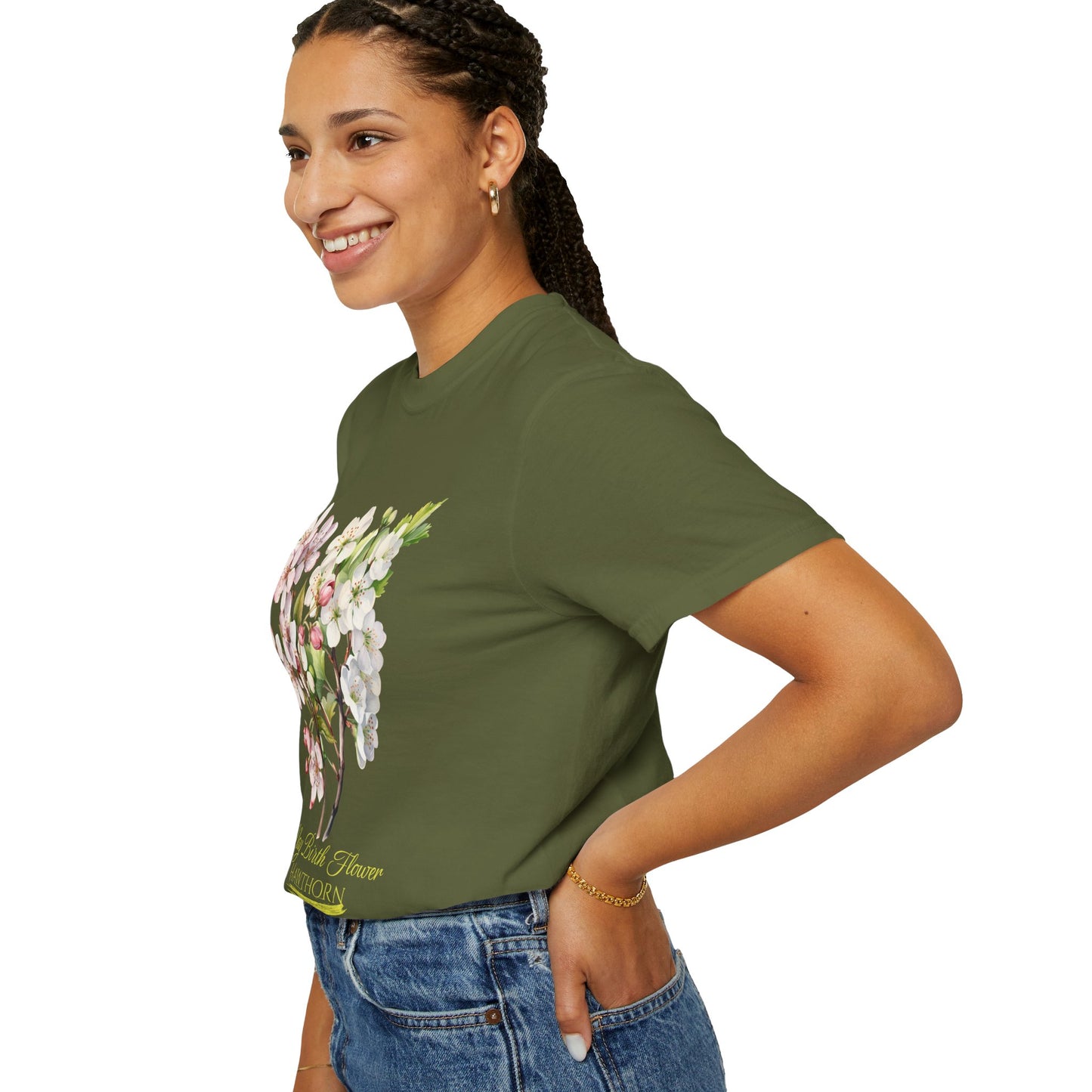May Birth Flower "Hawthorn" (For Dark Fabric) - Unisex Garment-Dyed T-shirt